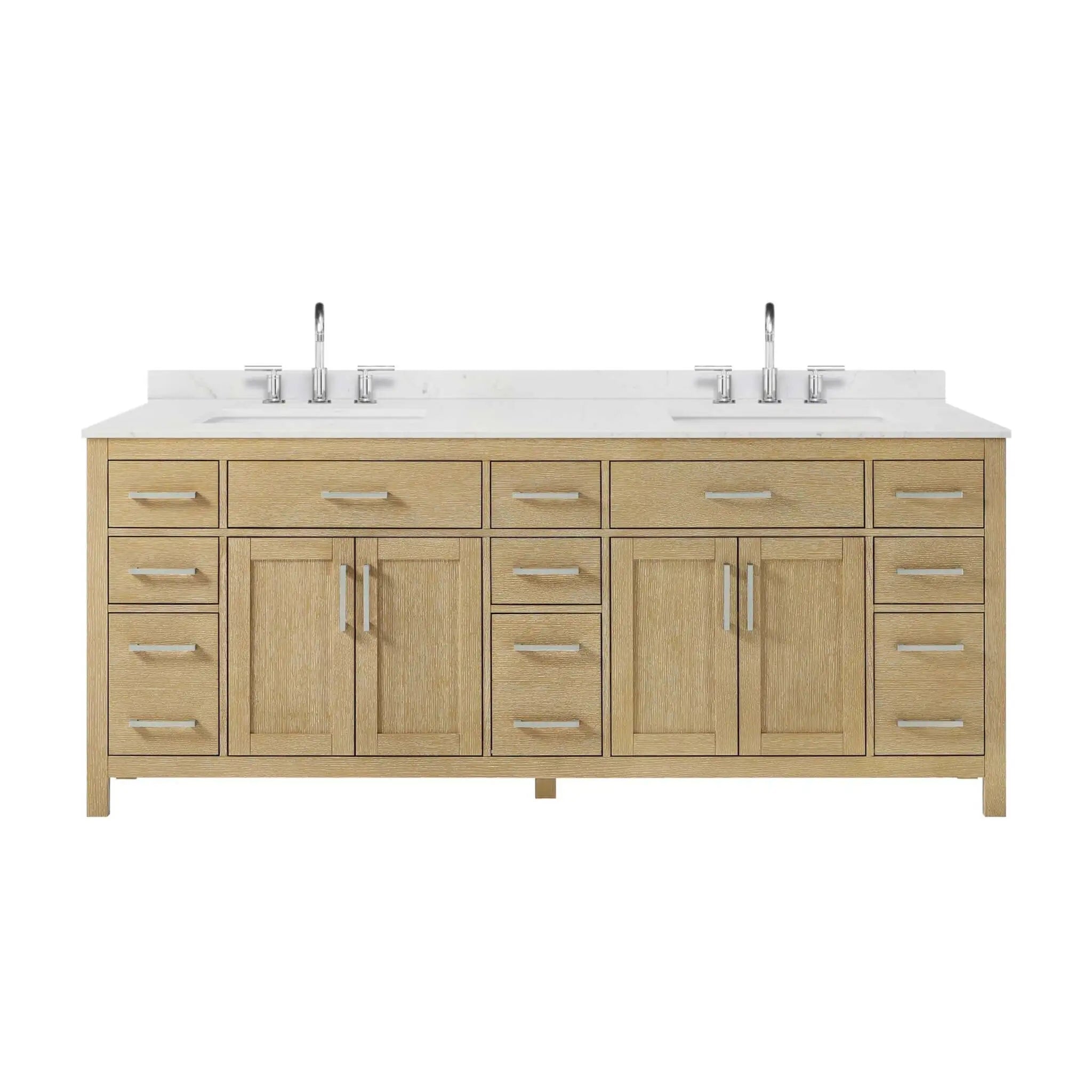 84" Beckett Double Bathroom Vanity in Whitewashed Oak with Brushed Nickel Trim by Wyndham