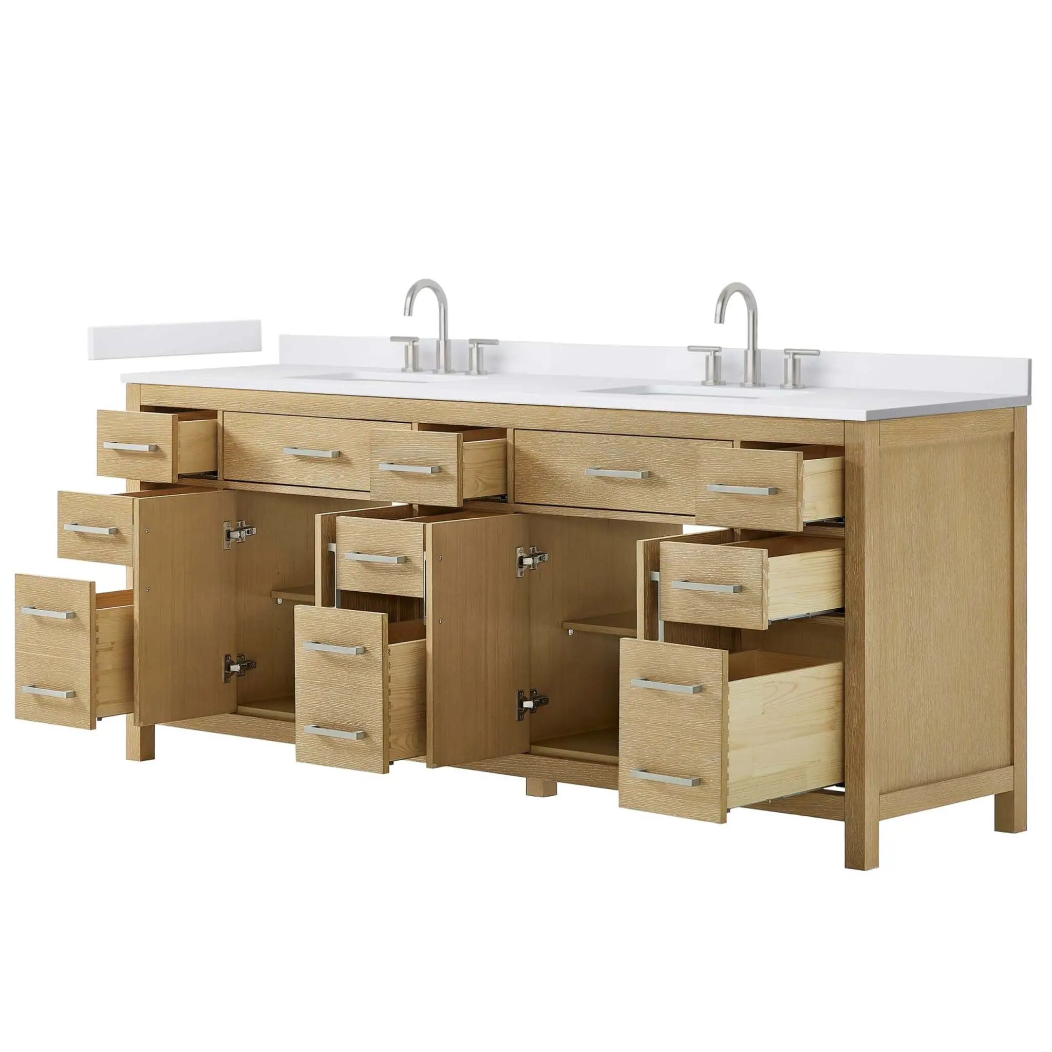 84" Beckett Double Bathroom Vanity in Whitewashed Oak with Brushed Nickel Trim by Wyndham