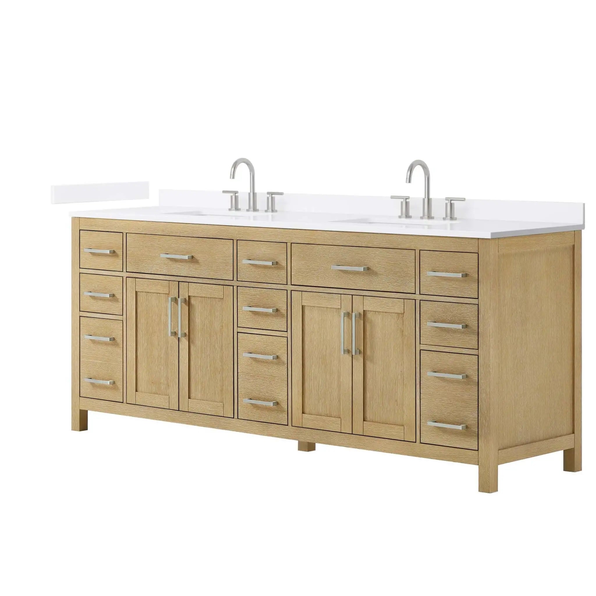 84" Beckett Double Bathroom Vanity in Whitewashed Oak with Brushed Nickel Trim by Wyndham