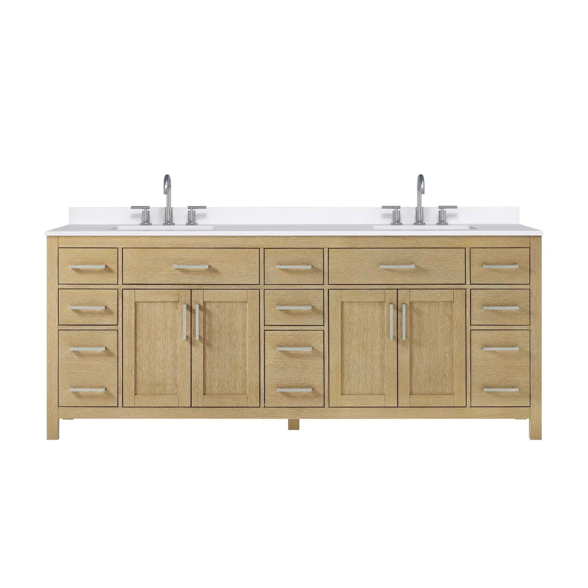 84" Beckett Double Bathroom Vanity in Whitewashed Oak with Brushed Nickel Trim by Wyndham