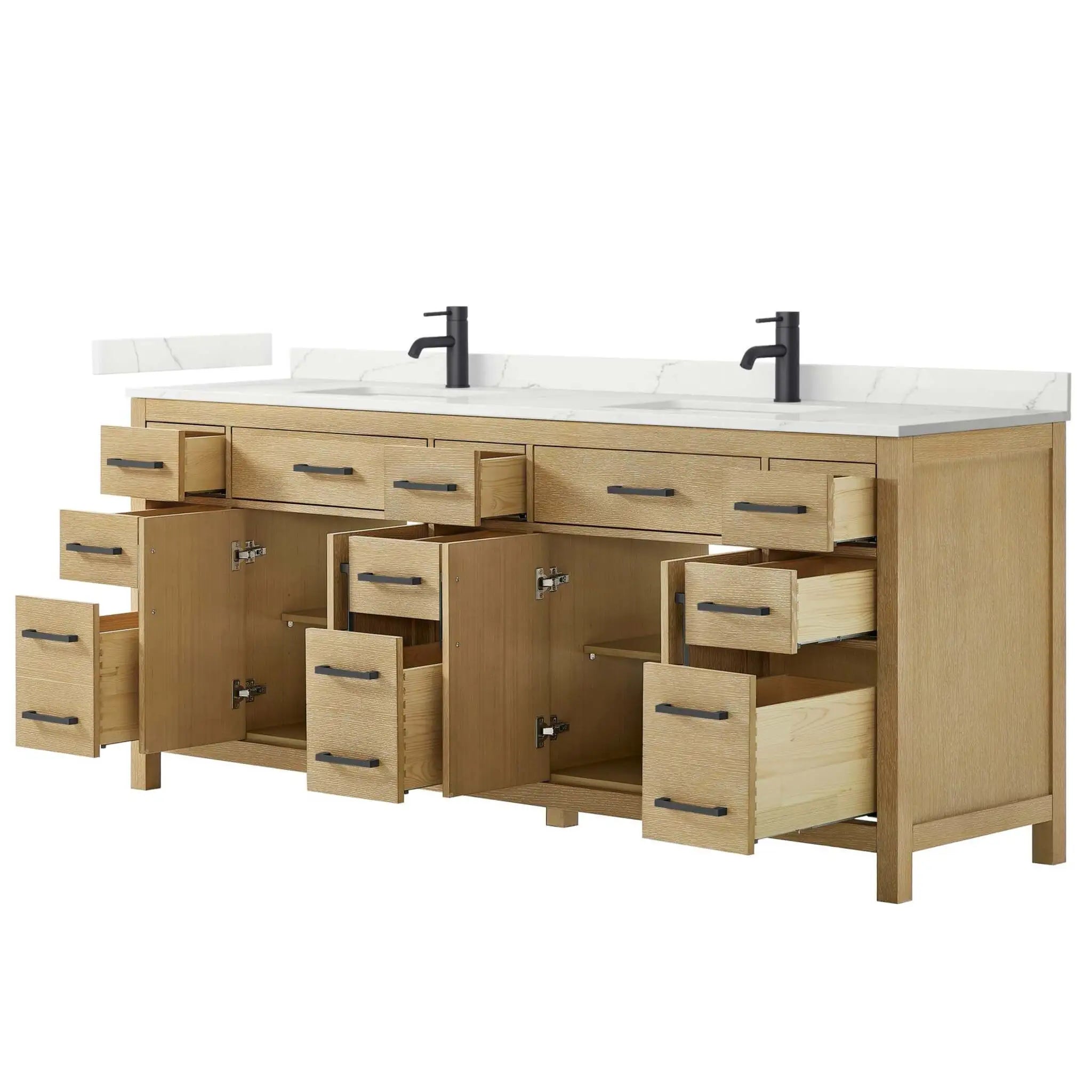 84" Beckett Double Bathroom Vanity in Whitewashed Oak with Matte Black Trim by Wyndham