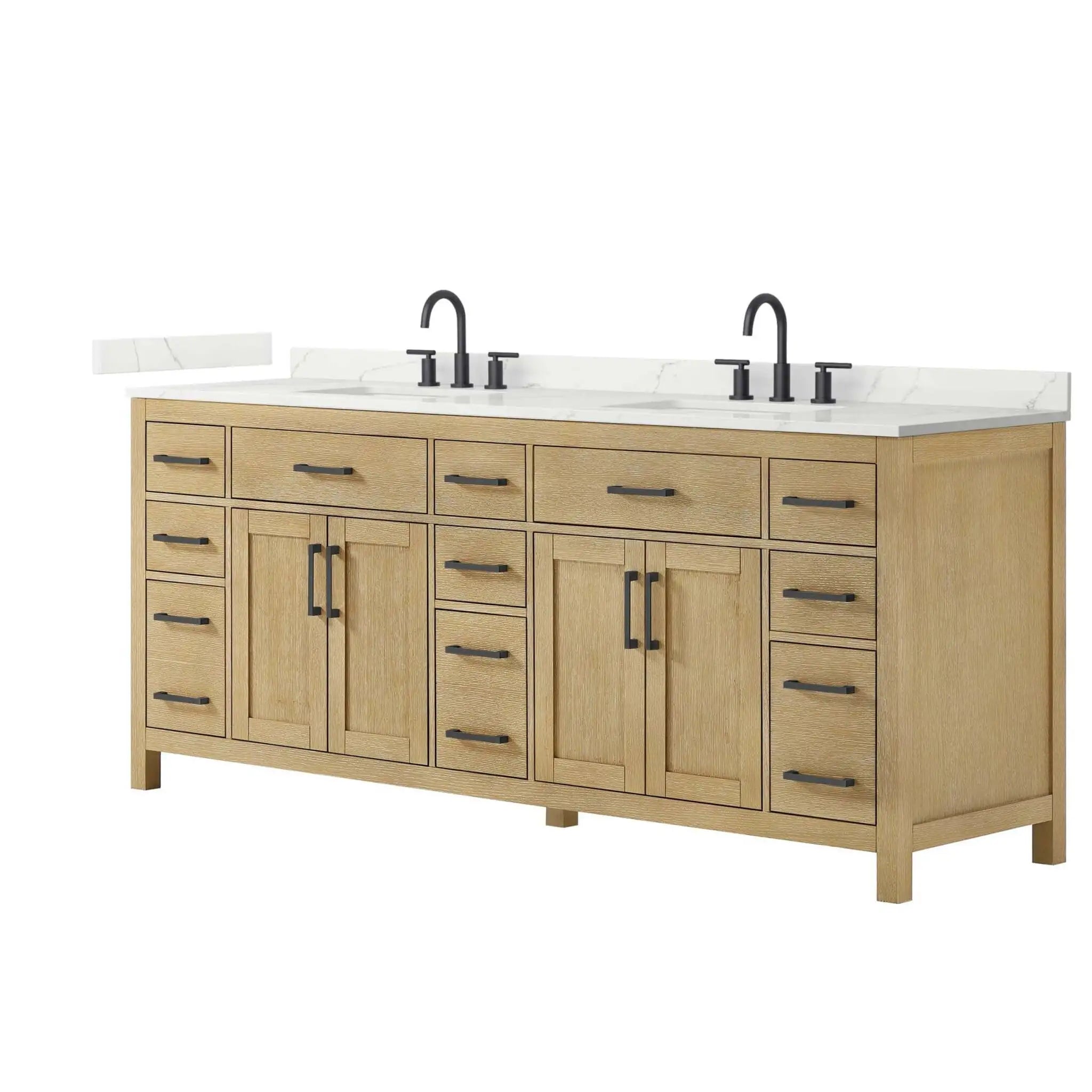 84" Beckett Double Bathroom Vanity in Whitewashed Oak with Matte Black Trim by Wyndham