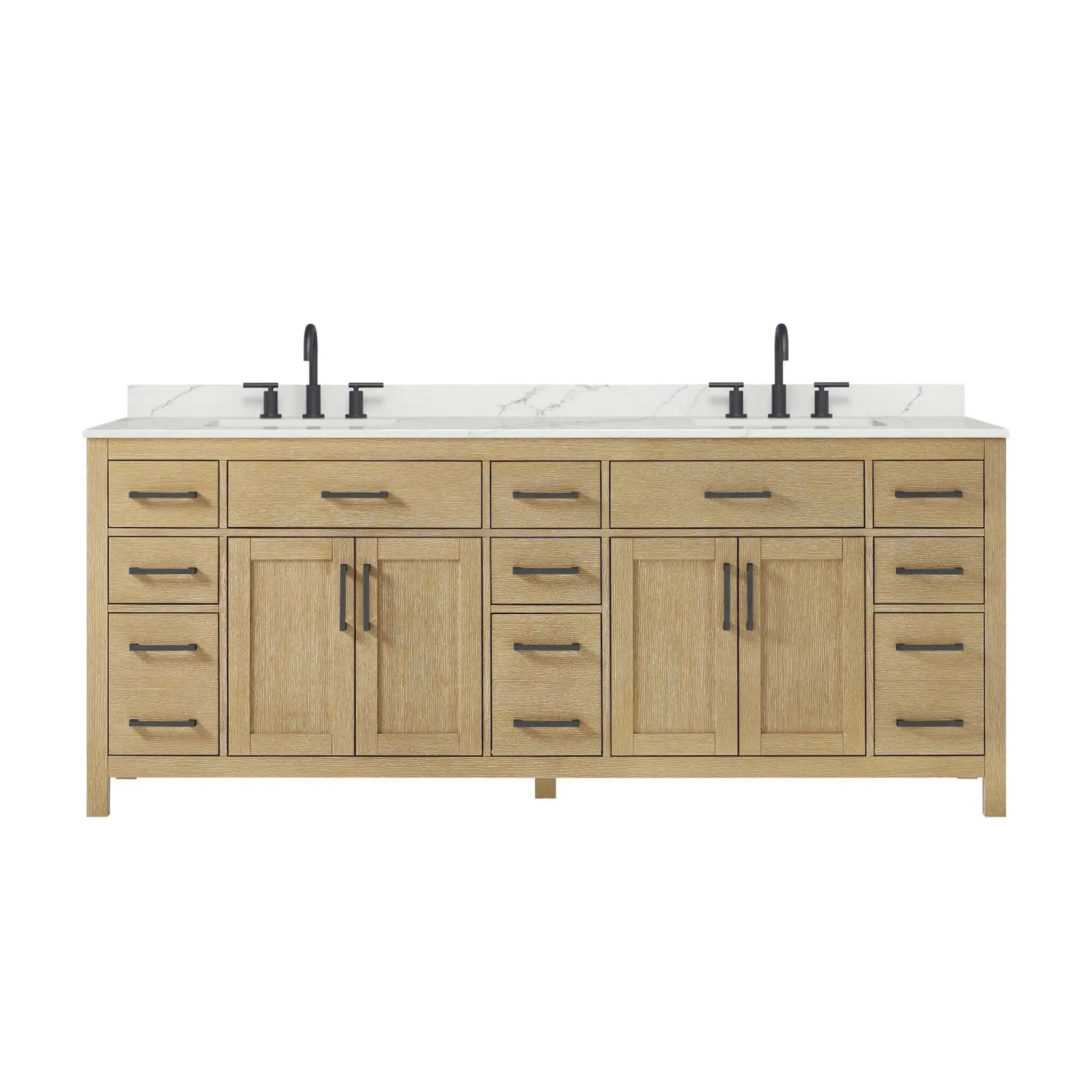 84" Beckett Double Bathroom Vanity in Whitewashed Oak with Matte Black Trim by Wyndham