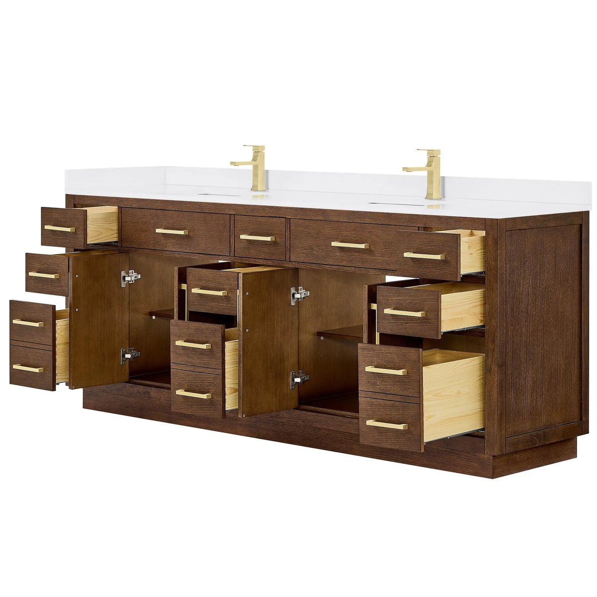 84" Beckett Double Bathroom Vanity with Toe Kick Dark Oak Brushed Gold Trim by wyndham View 8