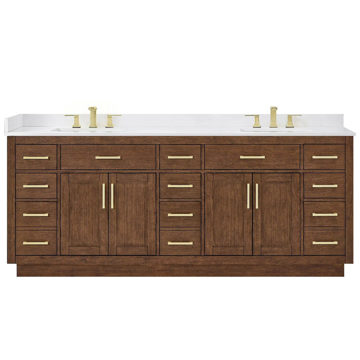 84" Beckett Double Bathroom Vanity with Toe Kick Dark Oak Brushed Gold Trim by wyndham View 16