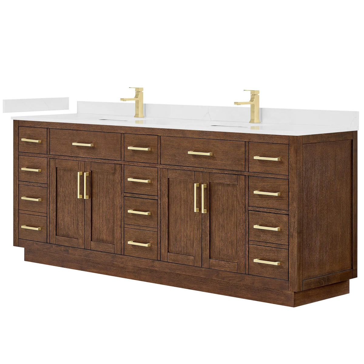 84" Beckett Double Bathroom Vanity with Toe Kick Dark Oak Brushed Gold Trim by wyndham View 25