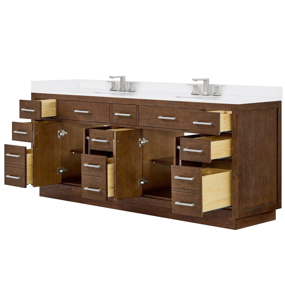 84" Beckett Double Bathroom Vanity with Toe Kick Dark Oak Brushed Nickel Trim by wyndham View 18