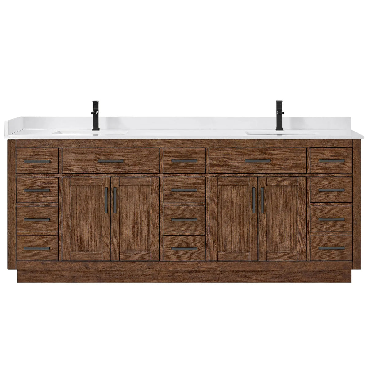 84" Beckett Double Bathroom Vanity with Toe Kick Dark Oak Matte Black Trim by wyndham View 6