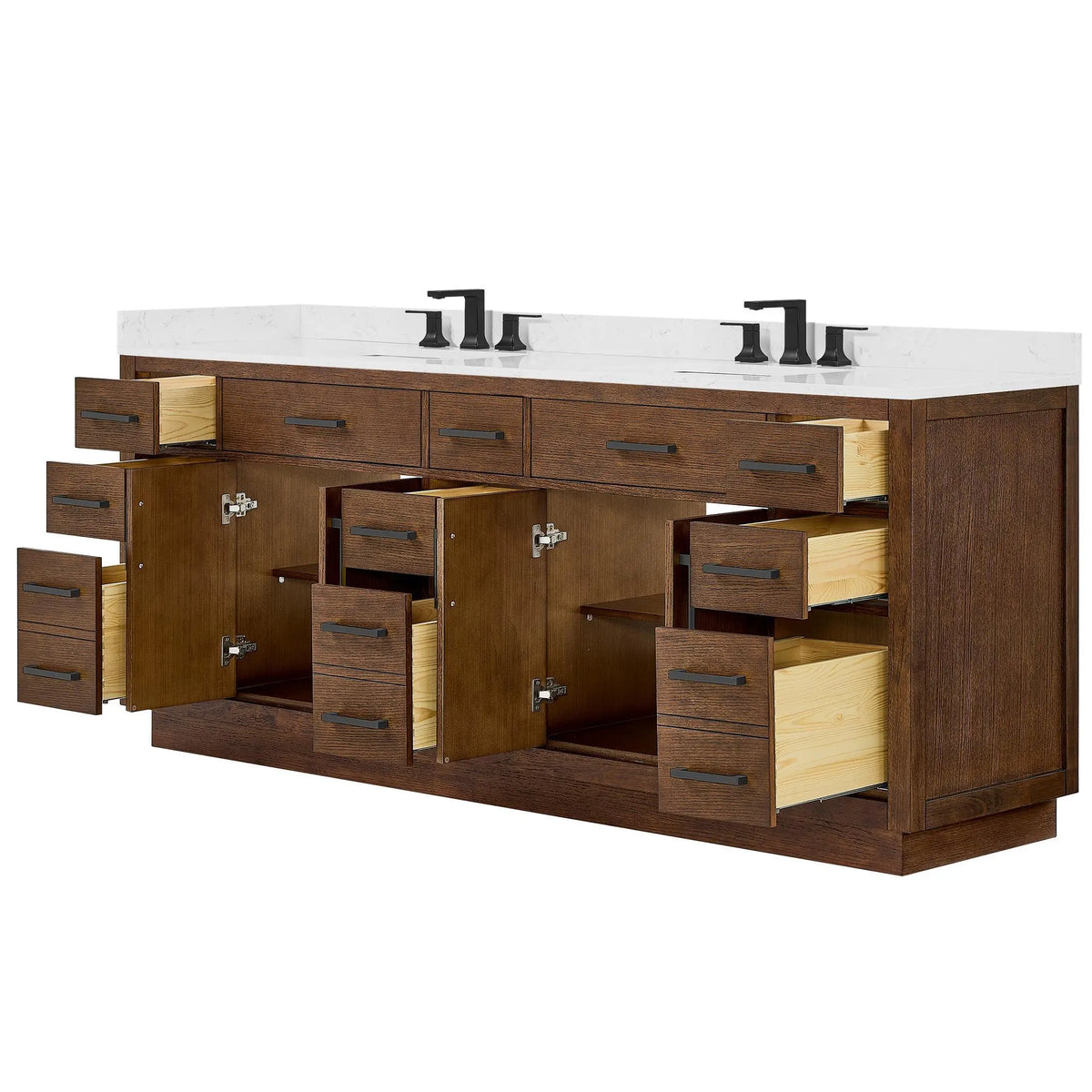 84" Beckett Double Bathroom Vanity with Toe Kick Dark Oak Matte Black Trim by wyndham View 13