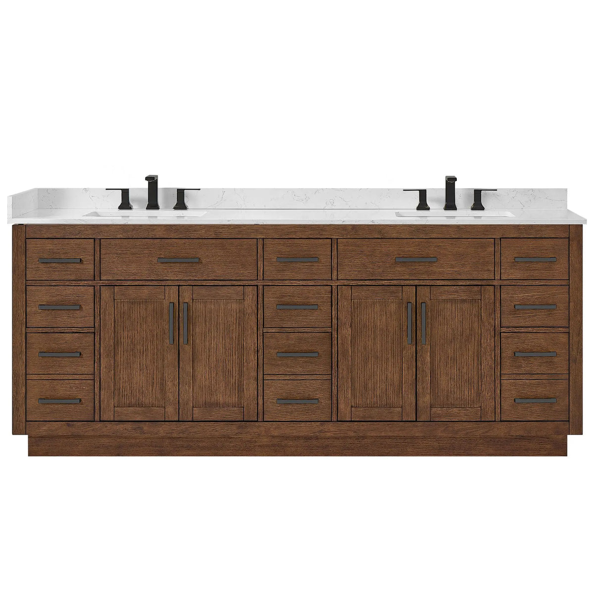 84" Beckett Double Bathroom Vanity with Toe Kick Dark Oak Matte Black Trim by wyndham View 11