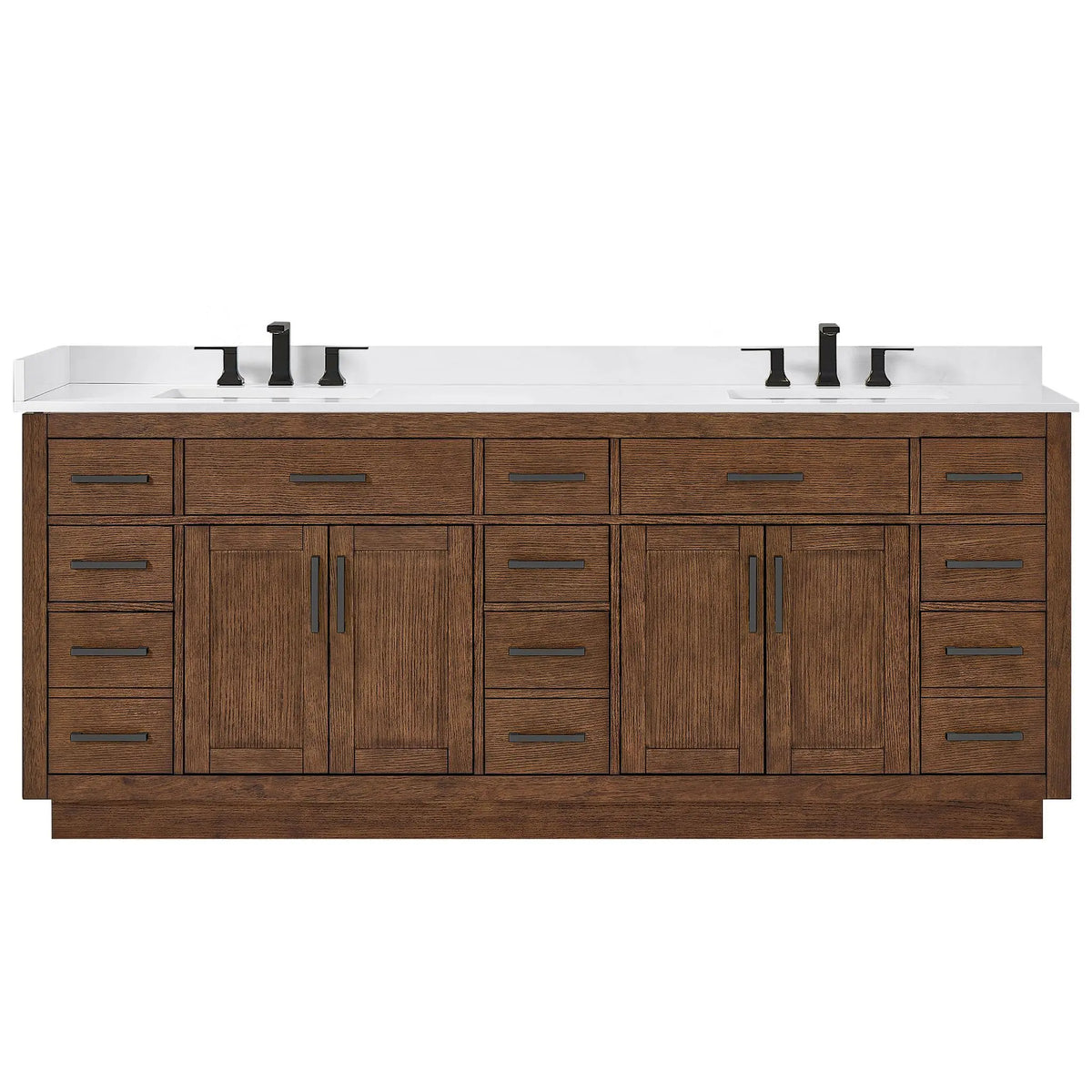 84" Beckett Double Bathroom Vanity with Toe Kick Dark Oak Matte Black Trim by wyndham View 16