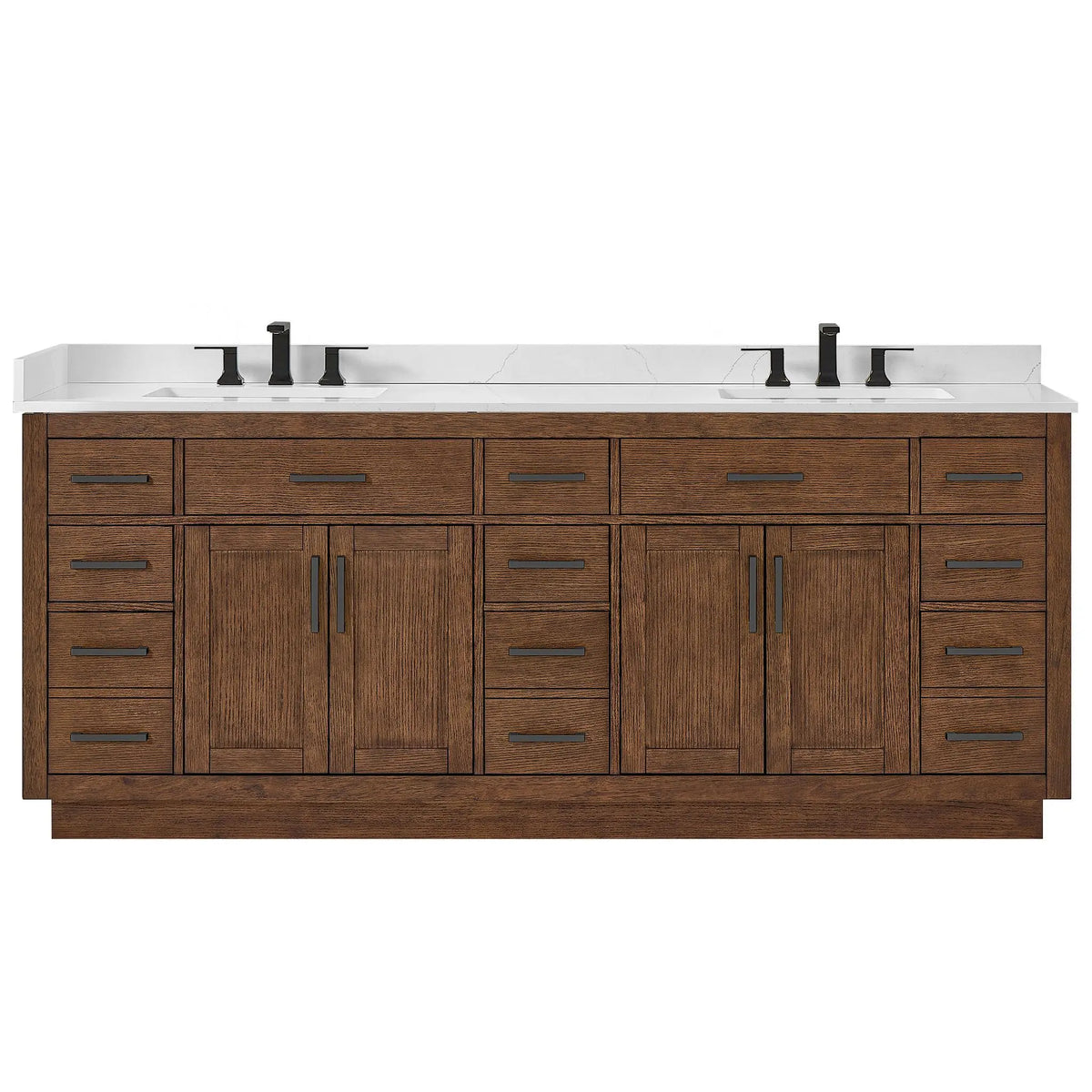 84" Beckett Double Bathroom Vanity with Toe Kick Dark Oak Matte Black Trim by wyndham View 31