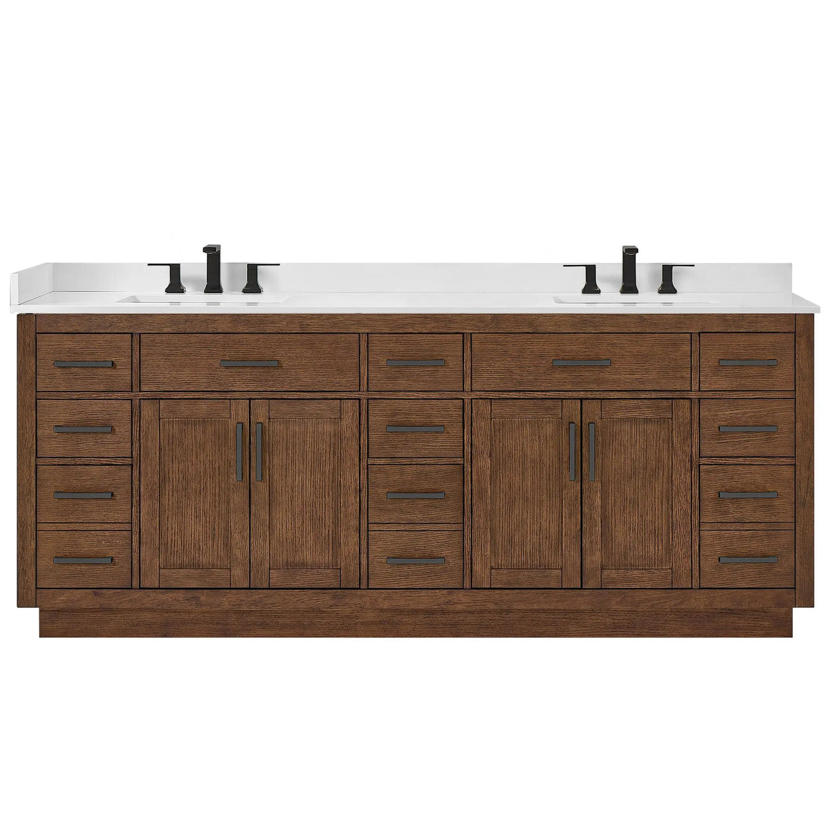 84" Beckett Double Bathroom Vanity with Toe Kick Dark Oak Matte Black Trim by wyndham View 36
