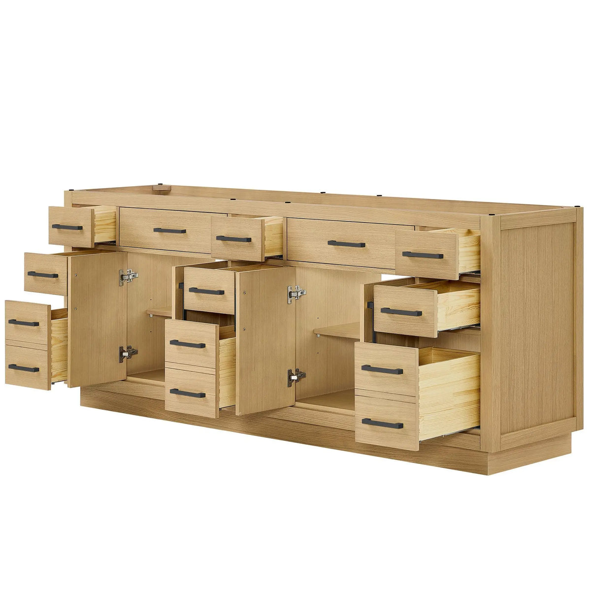 84" Beckett Double Bathroom Vanity with Toe Kick Rift Oak Matte Black Trim by wyndham View 42