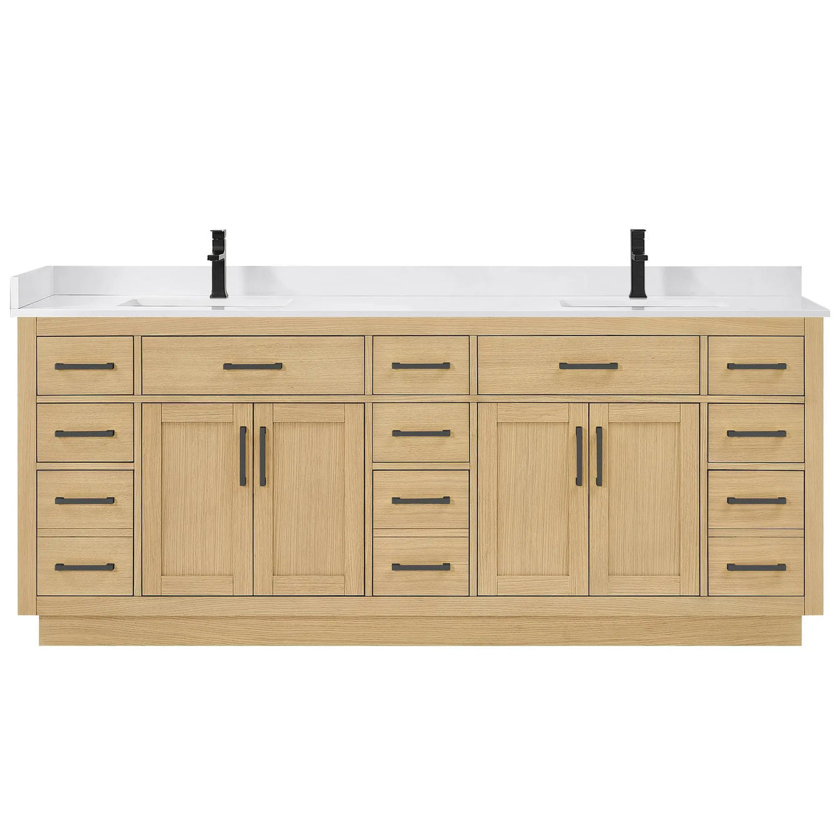 84" Beckett Double Bathroom Vanity with Toe Kick Rift Oak Matte Black Trim by wyndham View 6