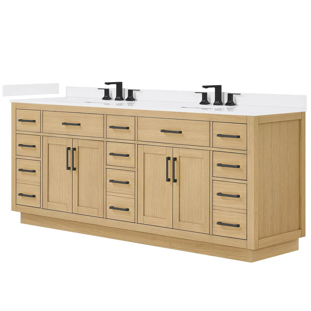 84" Beckett Double Bathroom Vanity with Toe Kick Rift Oak Matte Black Trim by wyndham View 20