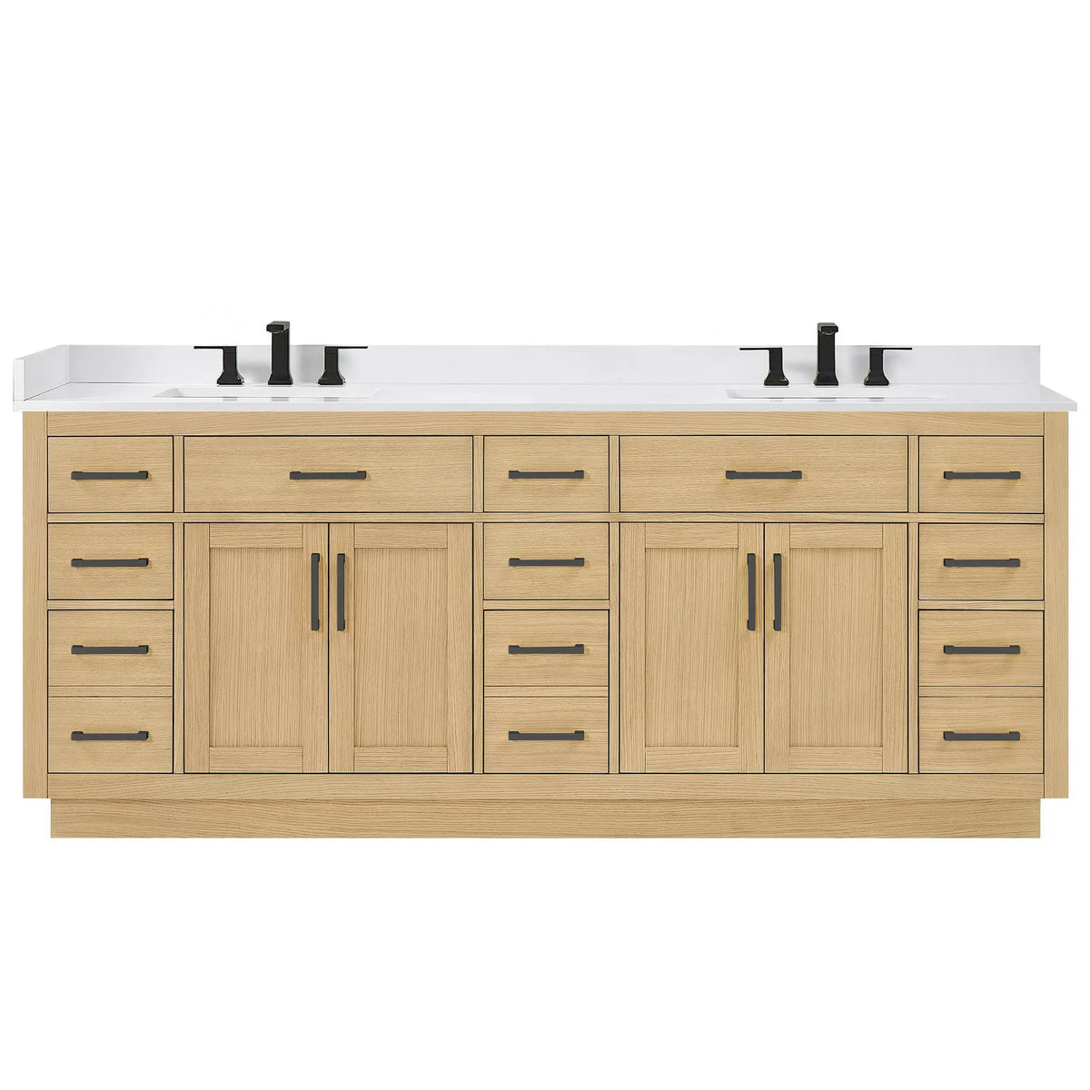 84" Beckett Double Bathroom Vanity with Toe Kick Rift Oak Matte Black Trim by wyndham View 16