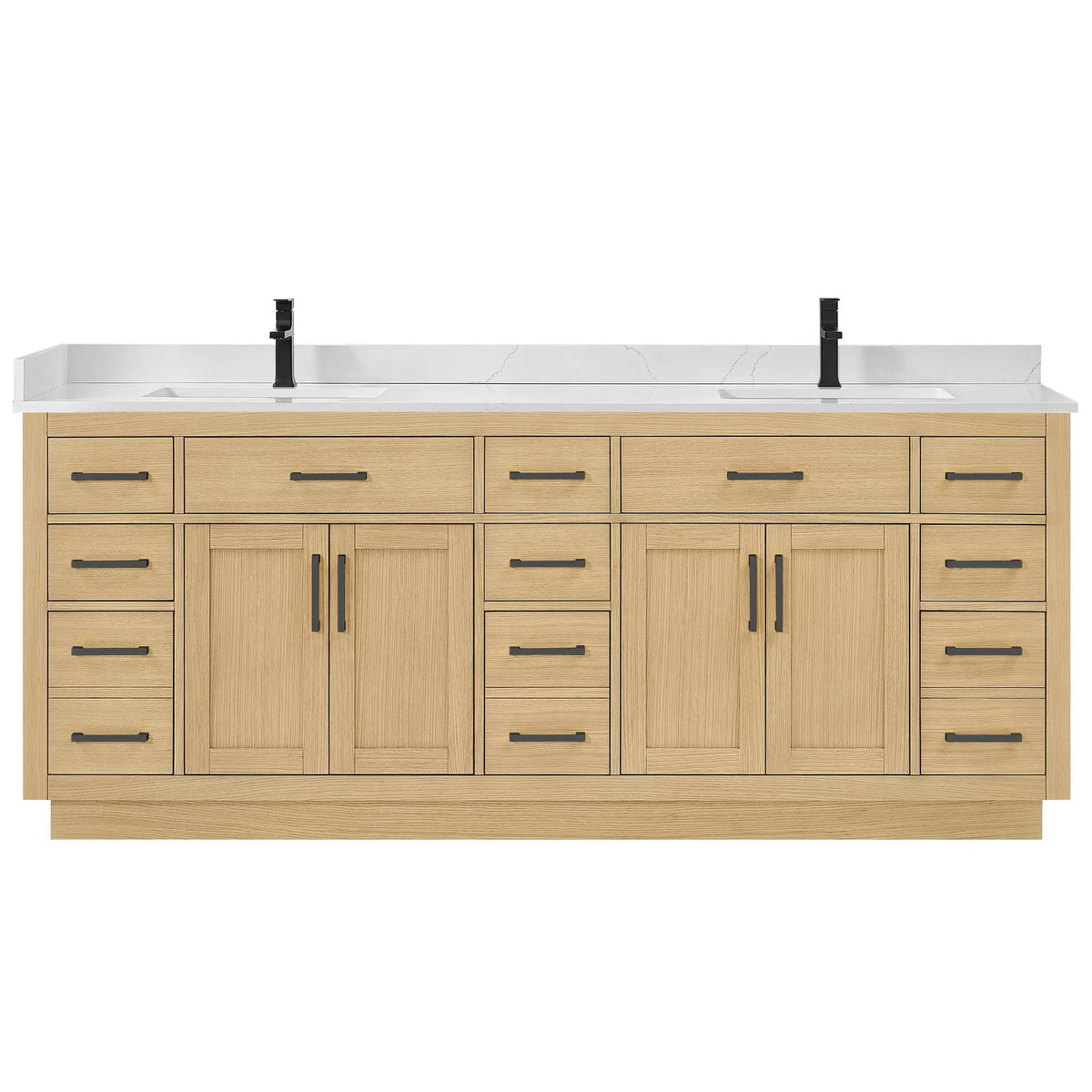 84" Beckett Double Bathroom Vanity with Toe Kick Rift Oak Matte Black Trim by wyndham View 21