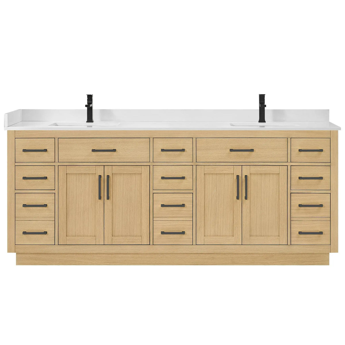 84" Beckett Double Bathroom Vanity with Toe Kick Rift Oak Matte Black Trim by wyndham View 26