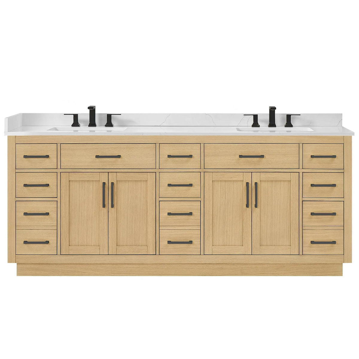 84" Beckett Double Bathroom Vanity with Toe Kick Rift Oak Matte Black Trim by wyndham View 31