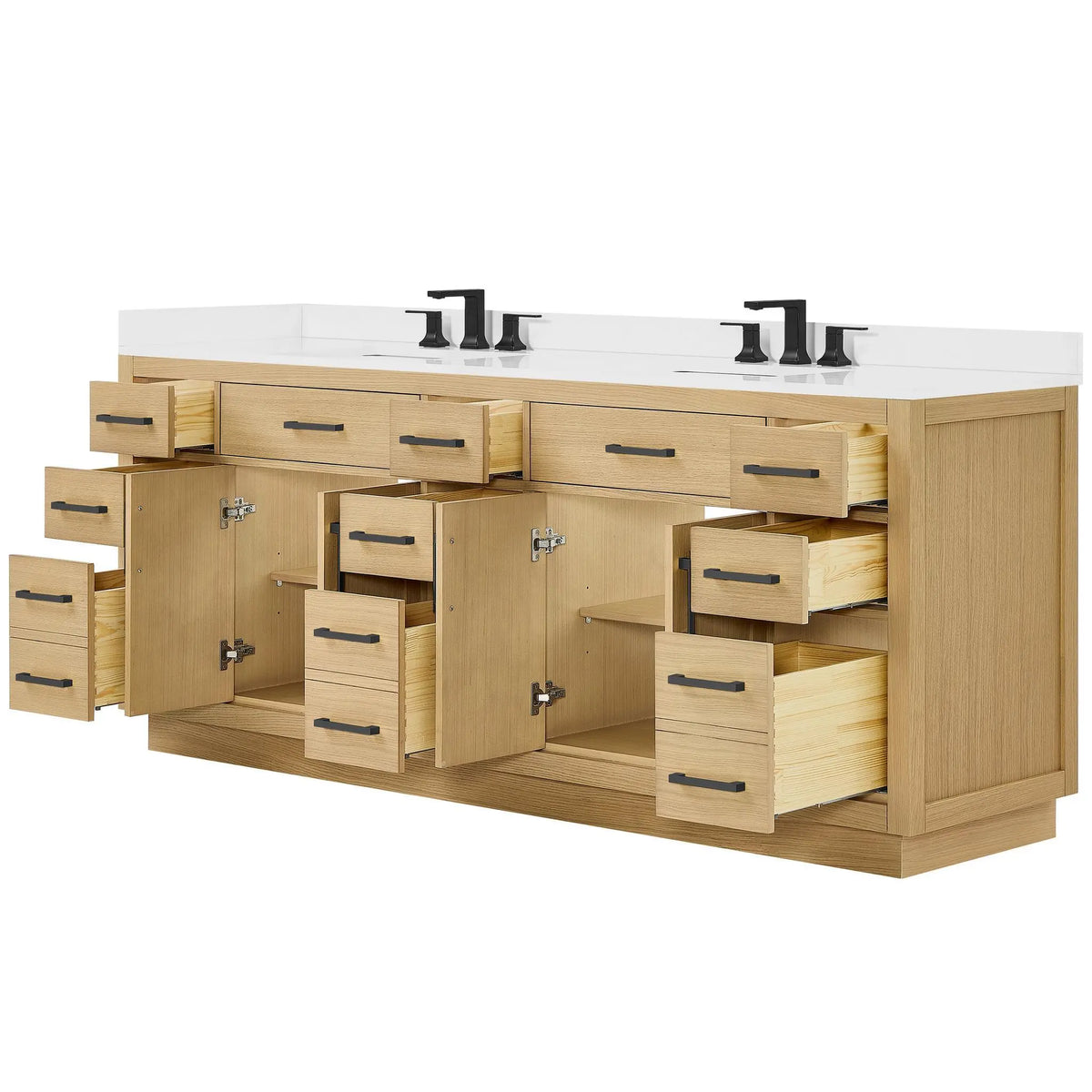 84" Beckett Double Bathroom Vanity with Toe Kick Rift Oak Matte Black Trim by wyndham View 38
