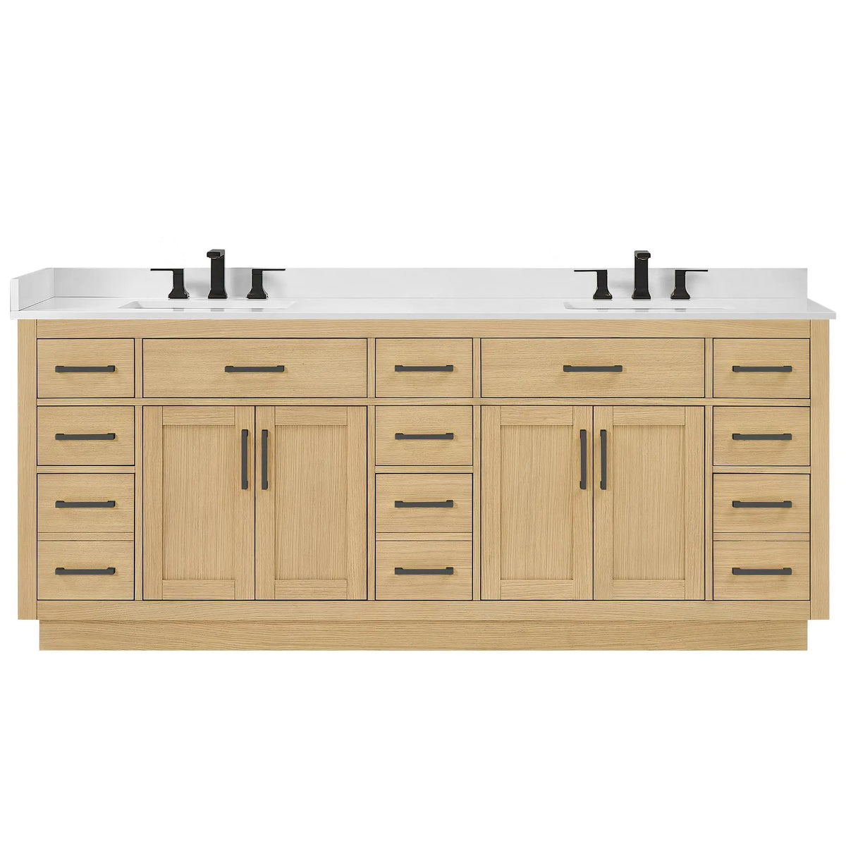84" Beckett Double Bathroom Vanity with Toe Kick Rift Oak Matte Black Trim by wyndham View 36