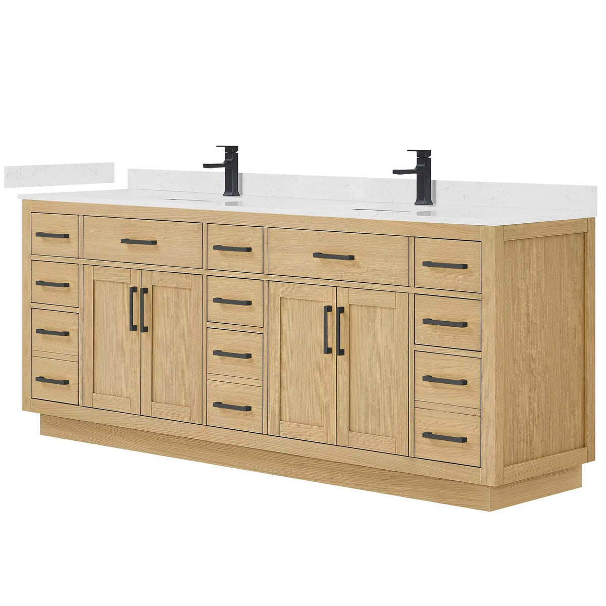 84" Beckett Double Bathroom Vanity with Toe Kick Rift Oak Matte Black Trim by wyndham View 5
