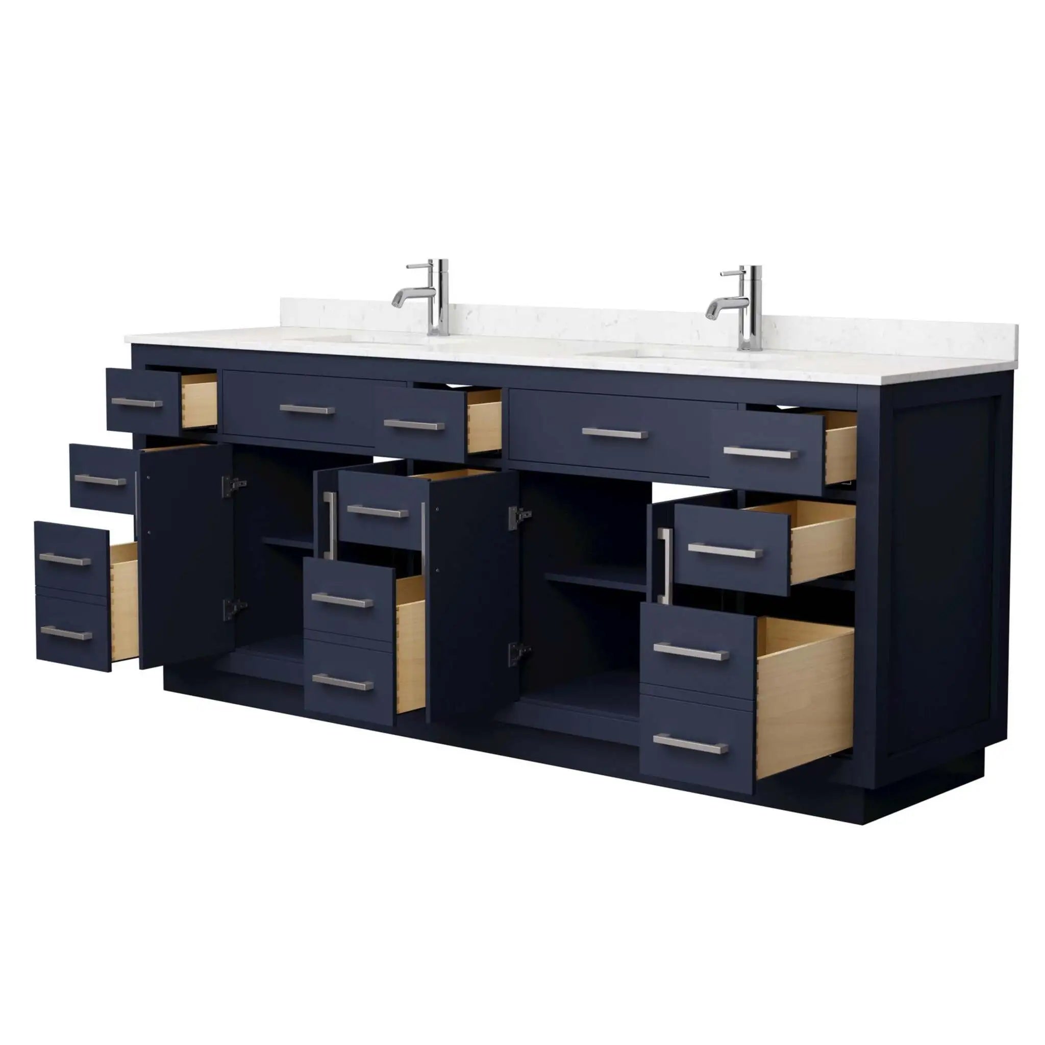 84" Beckett TK Beckett Double Bathroom Vanity with Toe Kick in Dark Blue with Brushed Nickel Trim by Wyndham