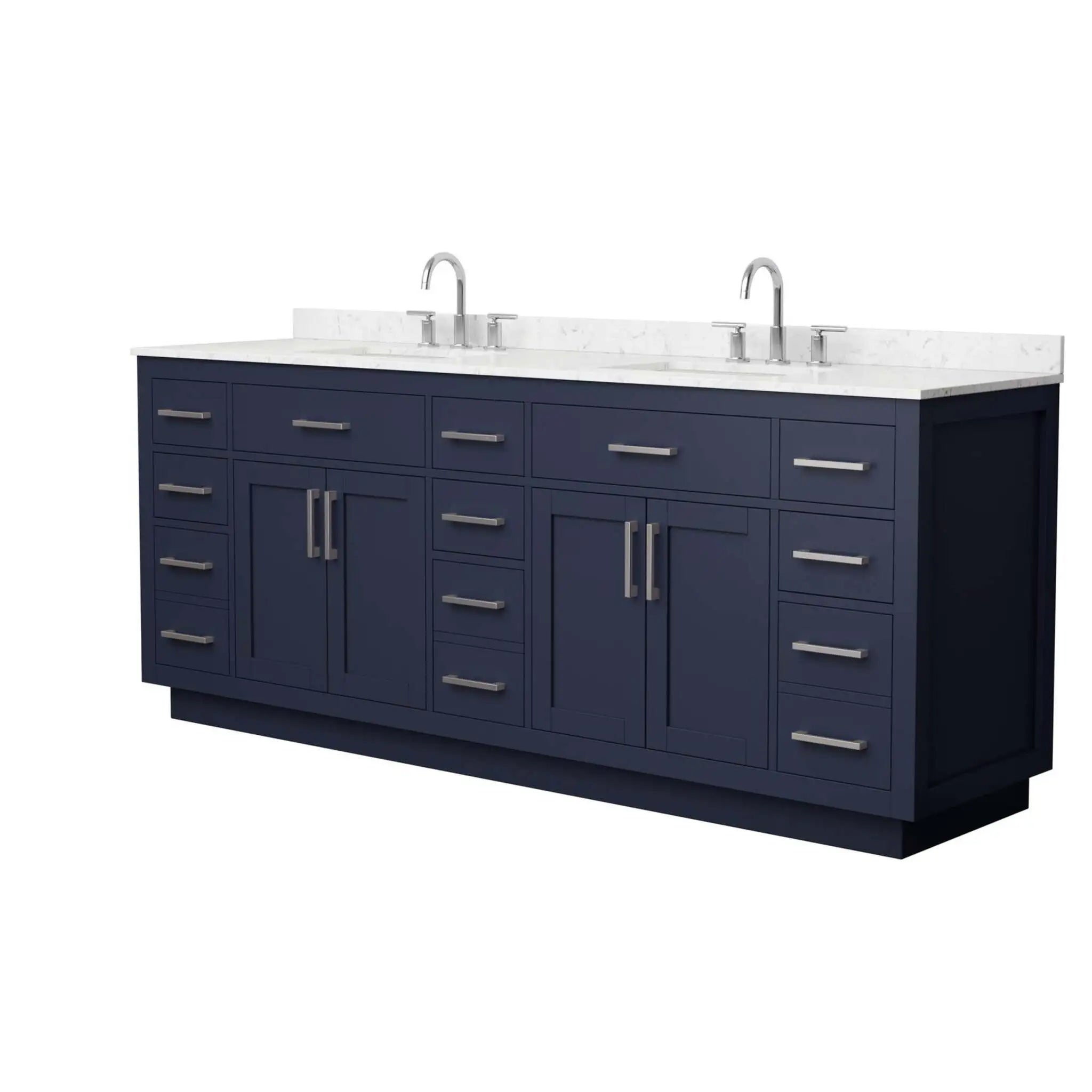 84" Beckett TK Beckett Double Bathroom Vanity with Toe Kick in Dark Blue with Brushed Nickel Trim by Wyndham