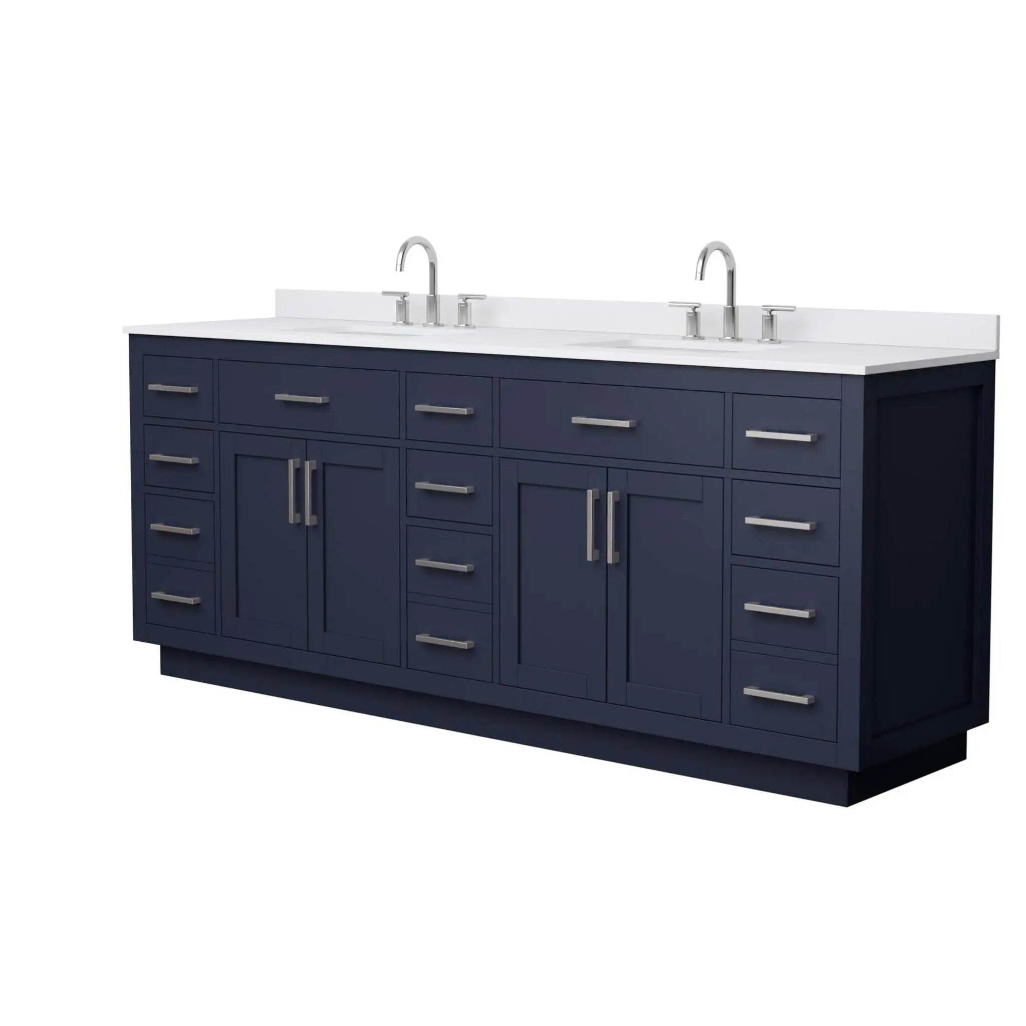 84" Beckett TK Beckett Double Bathroom Vanity with Toe Kick in Dark Blue with Brushed Nickel Trim by Wyndham
