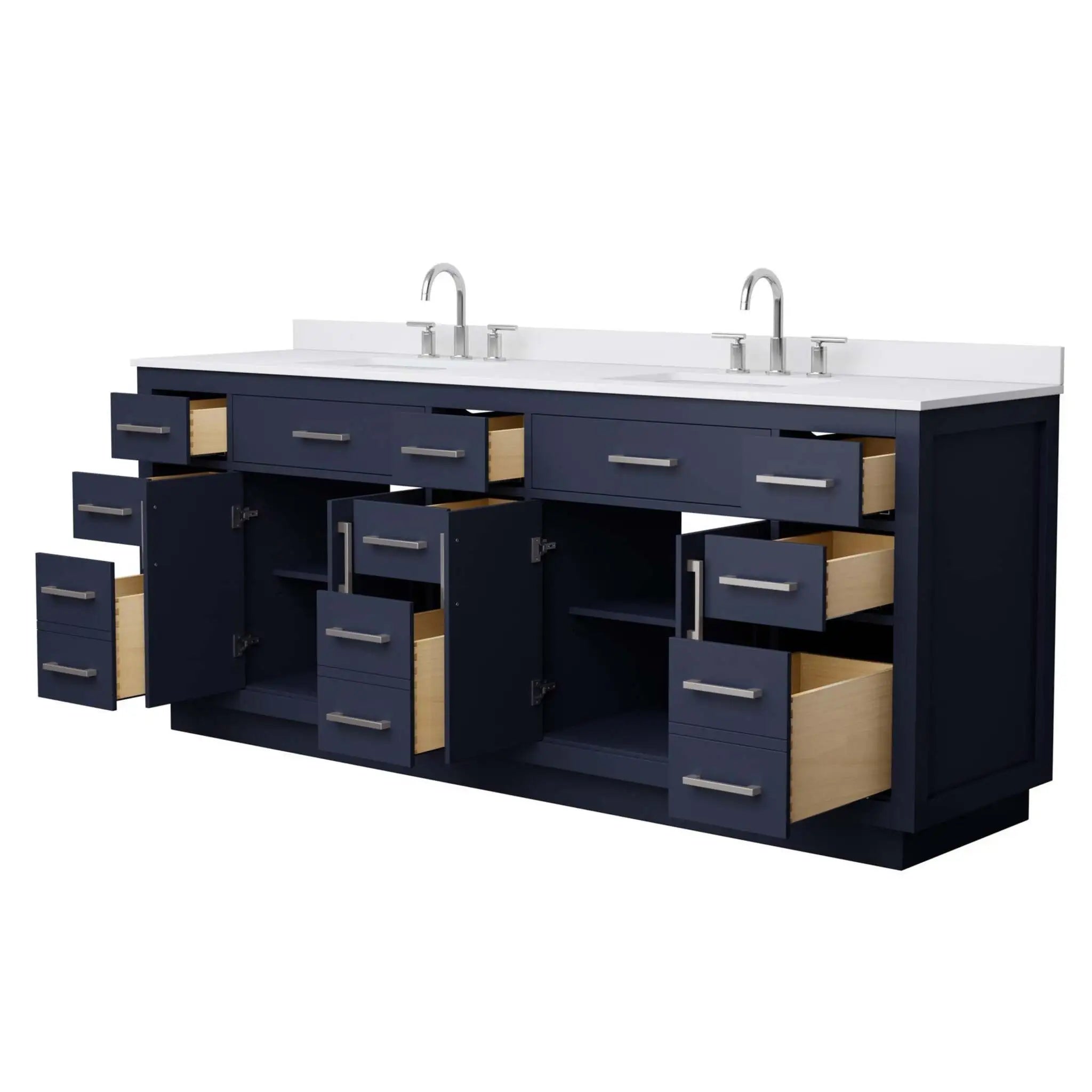 84" Beckett TK Beckett Double Bathroom Vanity with Toe Kick in Dark Blue with Brushed Nickel Trim by Wyndham
