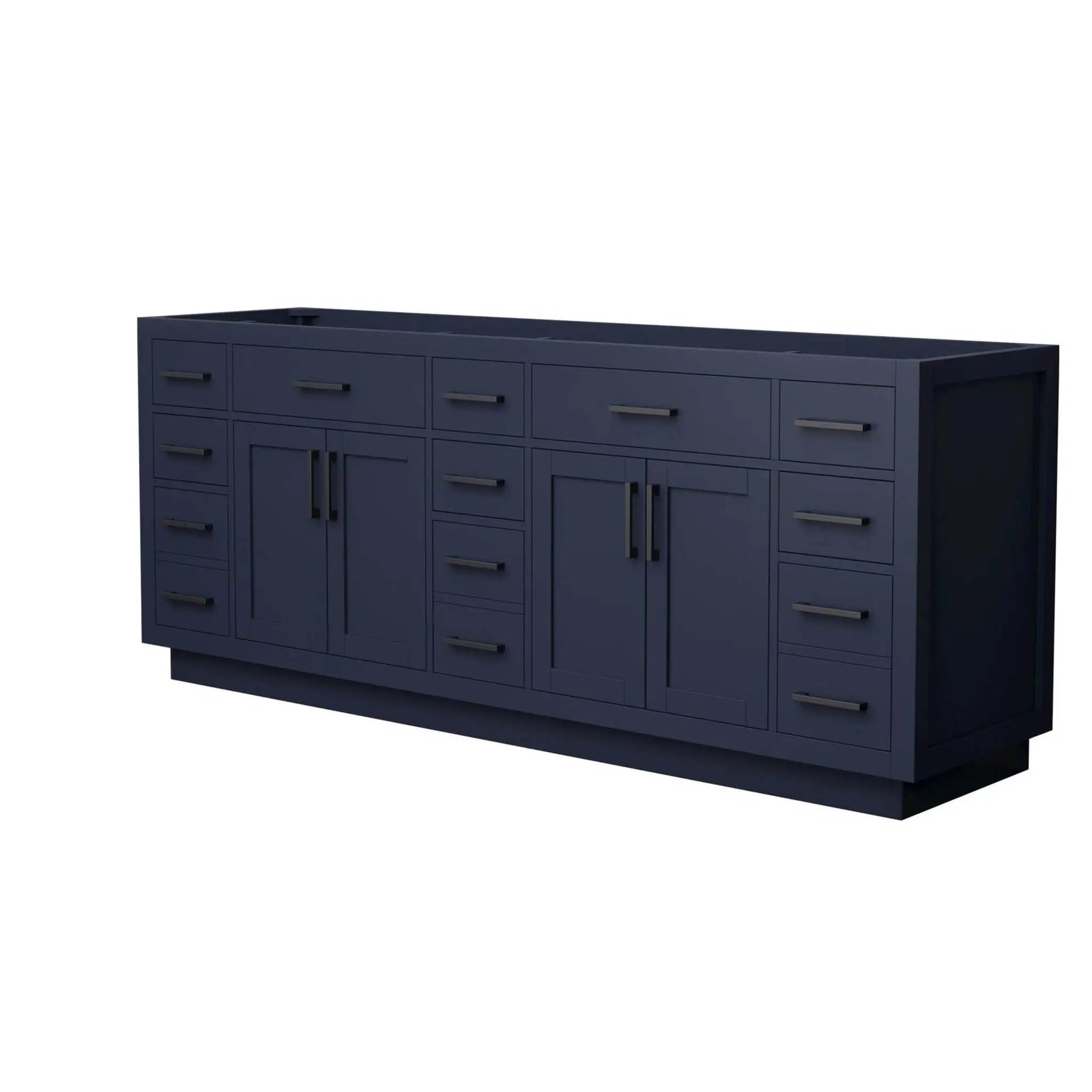 84" Beckett TK Beckett Double Bathroom Vanity with Toe Kick in Dark Blue with Matte Black Trim by Wyndham