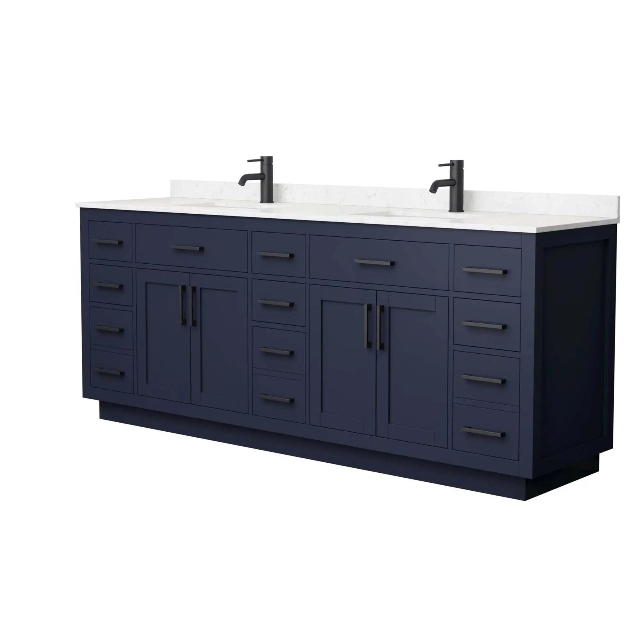 84" Beckett TK Beckett Double Bathroom Vanity with Toe Kick in Dark Blue with Matte Black Trim by Wyndham