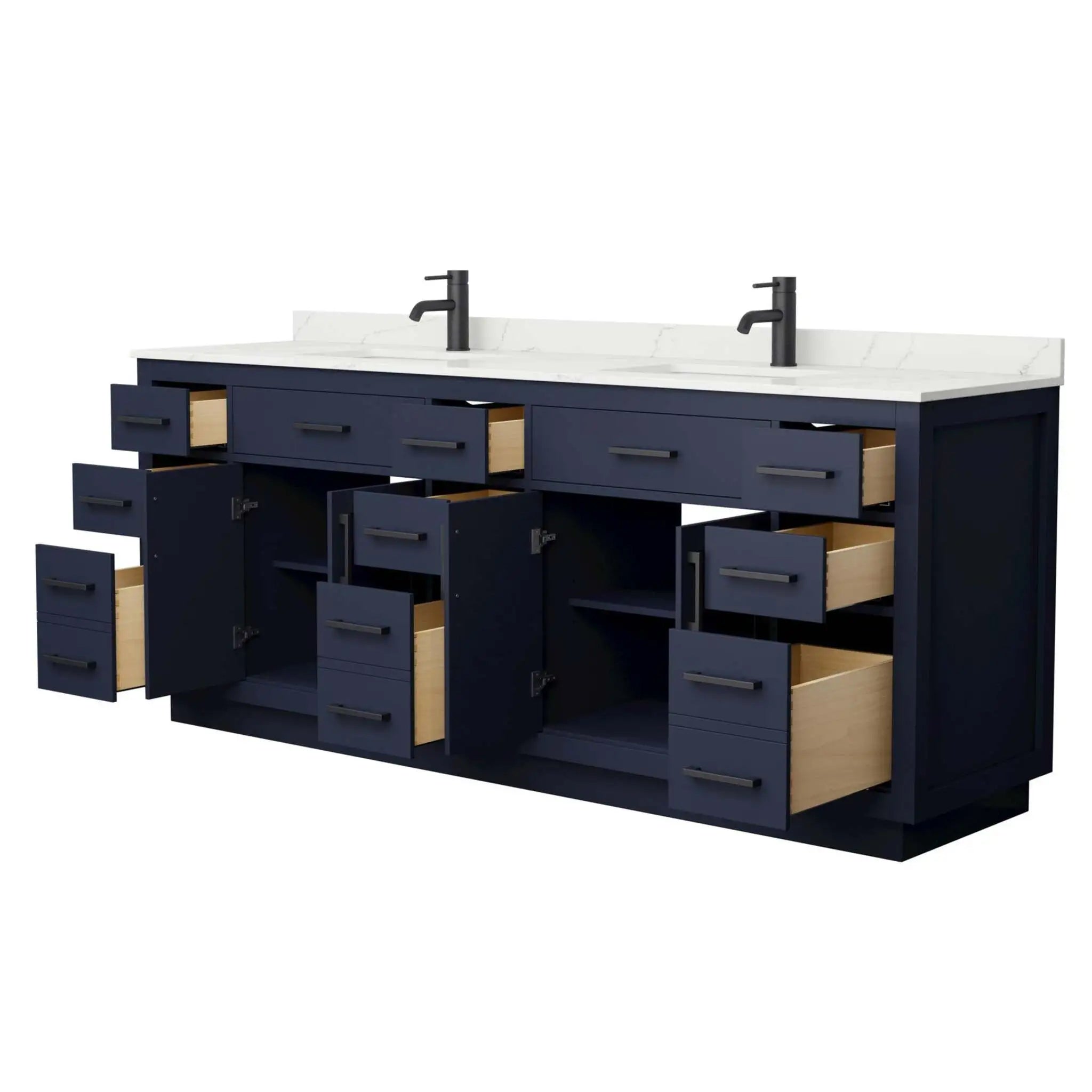84" Beckett TK Beckett Double Bathroom Vanity with Toe Kick in Dark Blue with Matte Black Trim by Wyndham