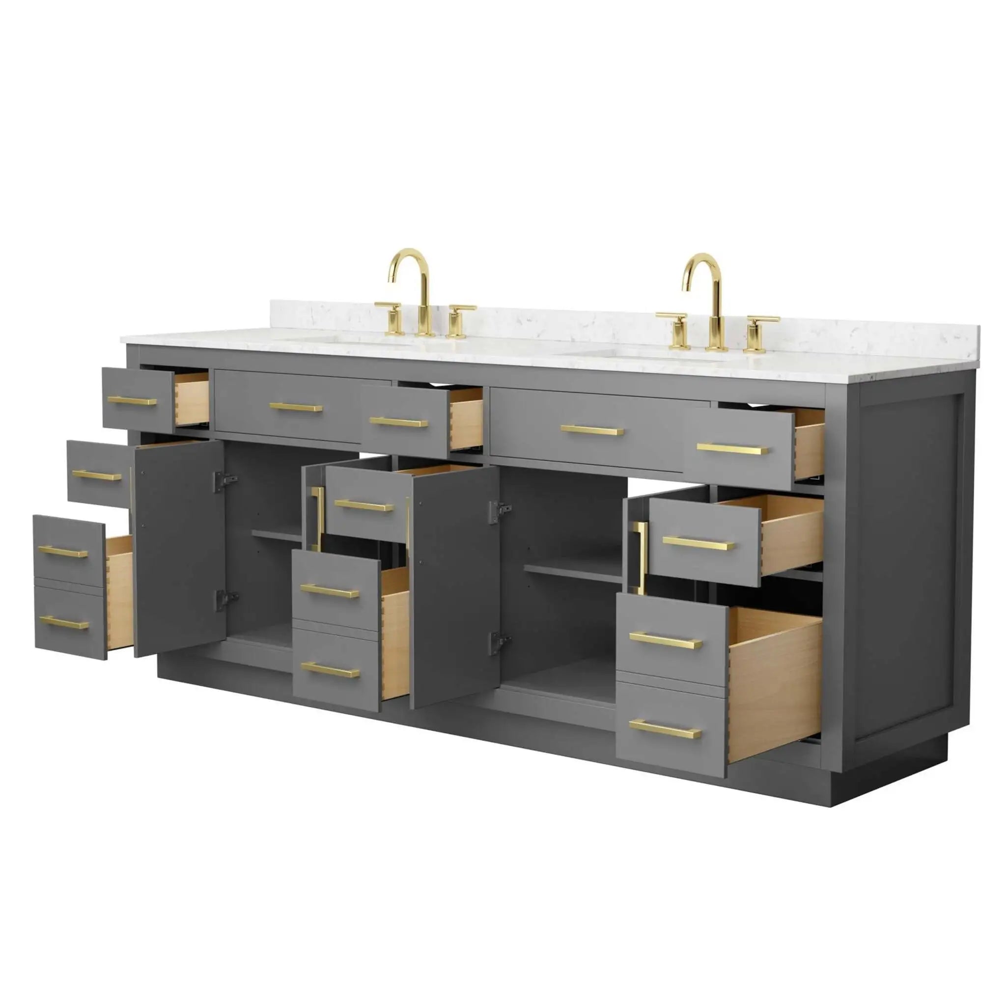 84" Beckett TK Beckett Double Bathroom Vanity with Toe Kick in Dark Gray with Brushed Gold Trim by Wyndham