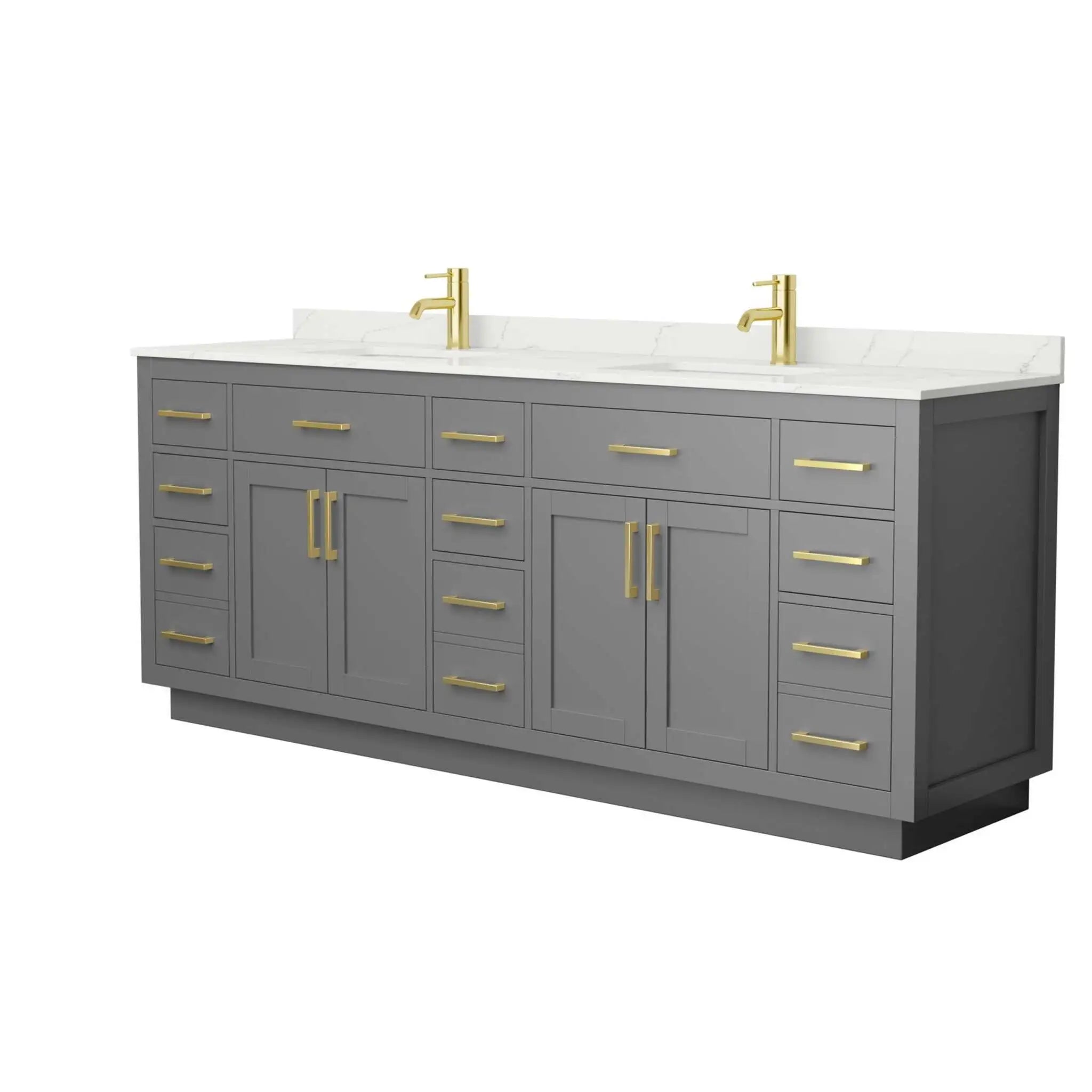 84" Beckett TK Beckett Double Bathroom Vanity with Toe Kick in Dark Gray with Brushed Gold Trim by Wyndham