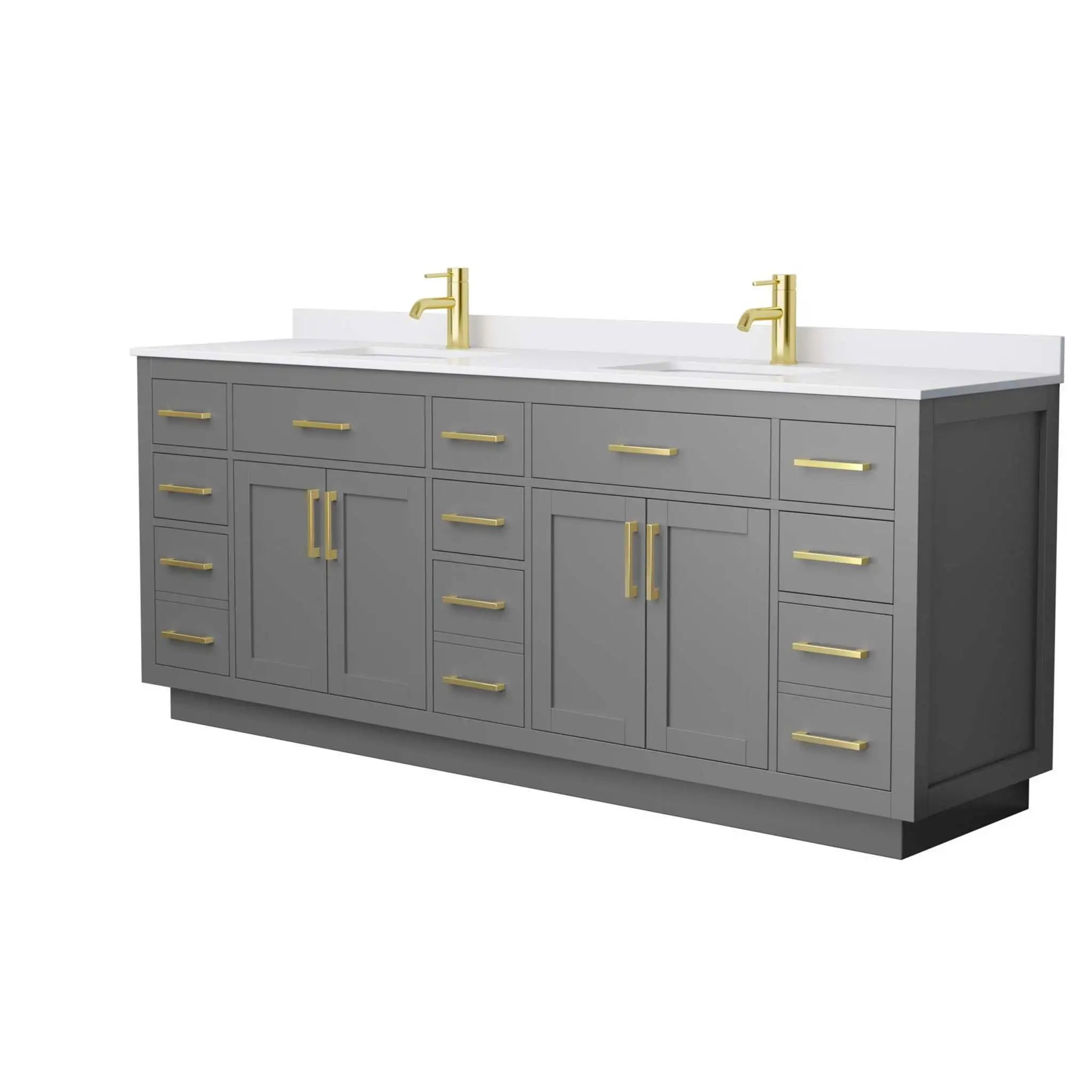 84" Beckett TK Beckett Double Bathroom Vanity with Toe Kick in Dark Gray with Brushed Gold Trim by Wyndham