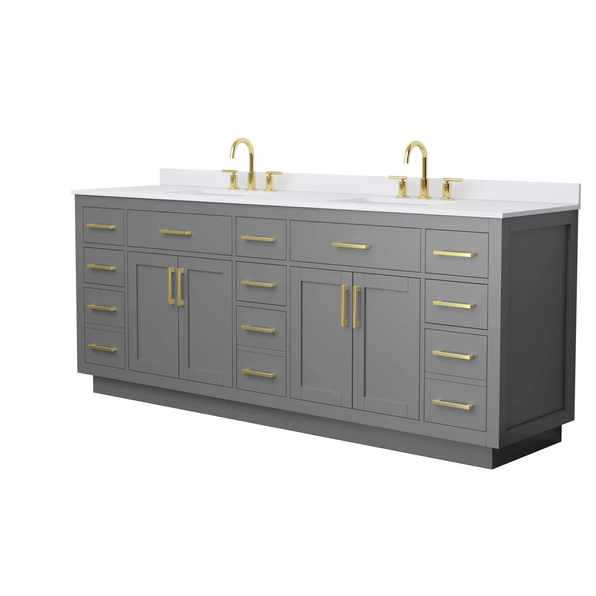84" Beckett TK Beckett Double Bathroom Vanity with Toe Kick in Dark Gray with Brushed Gold Trim by Wyndham