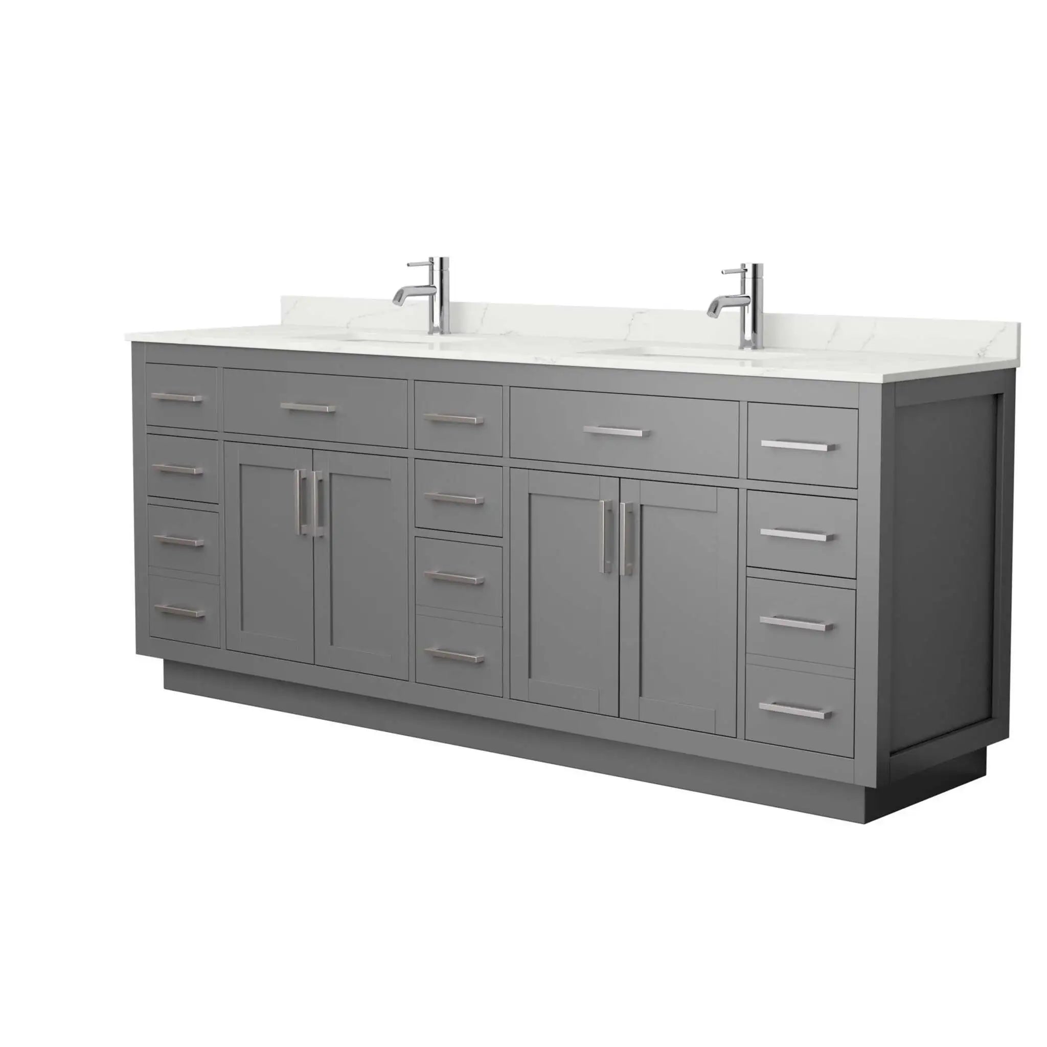 84" Beckett TK Beckett Double Bathroom Vanity with Toe Kick in Dark Gray with Brushed Nickel Trim by Wyndham
