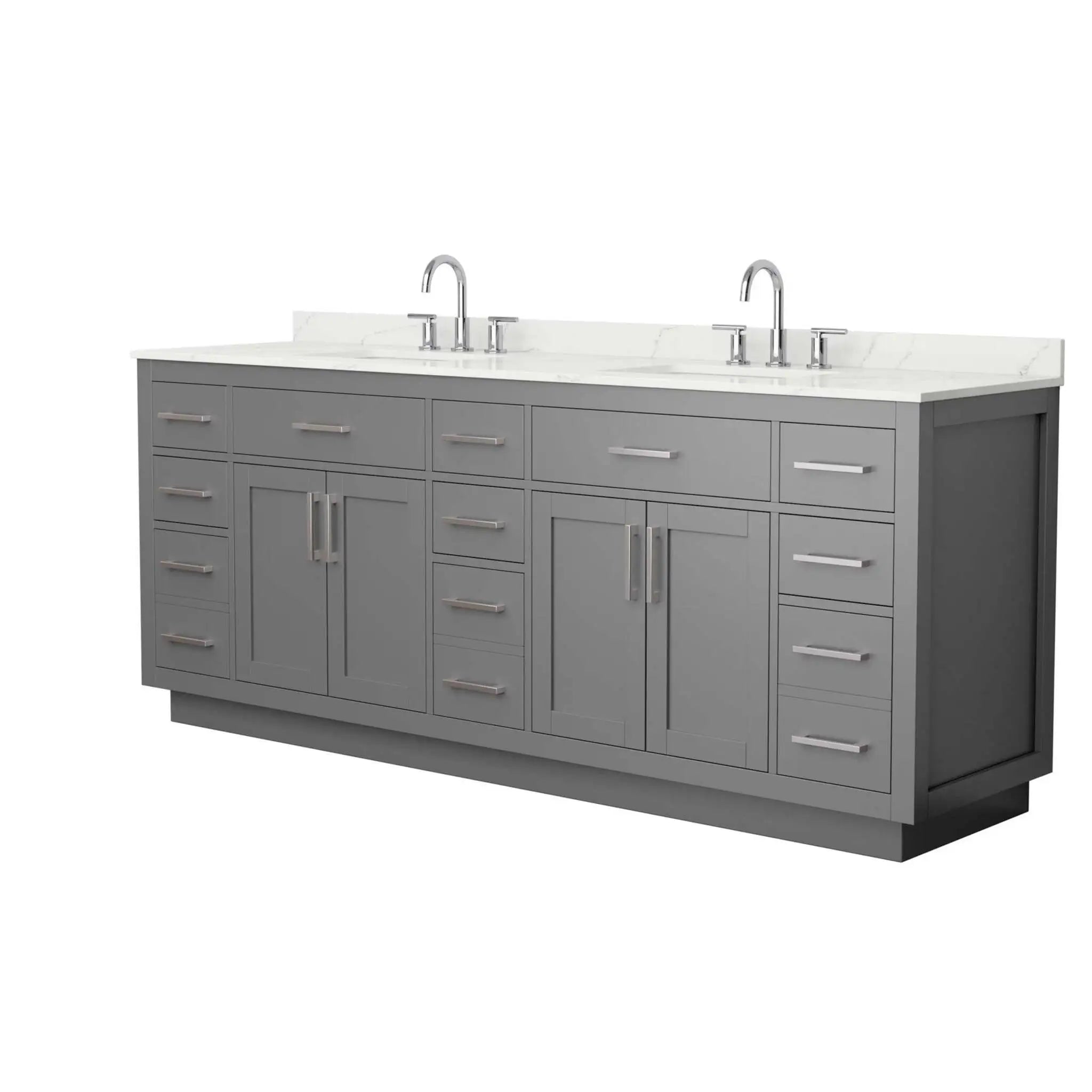 84" Beckett TK Beckett Double Bathroom Vanity with Toe Kick in Dark Gray with Brushed Nickel Trim by Wyndham