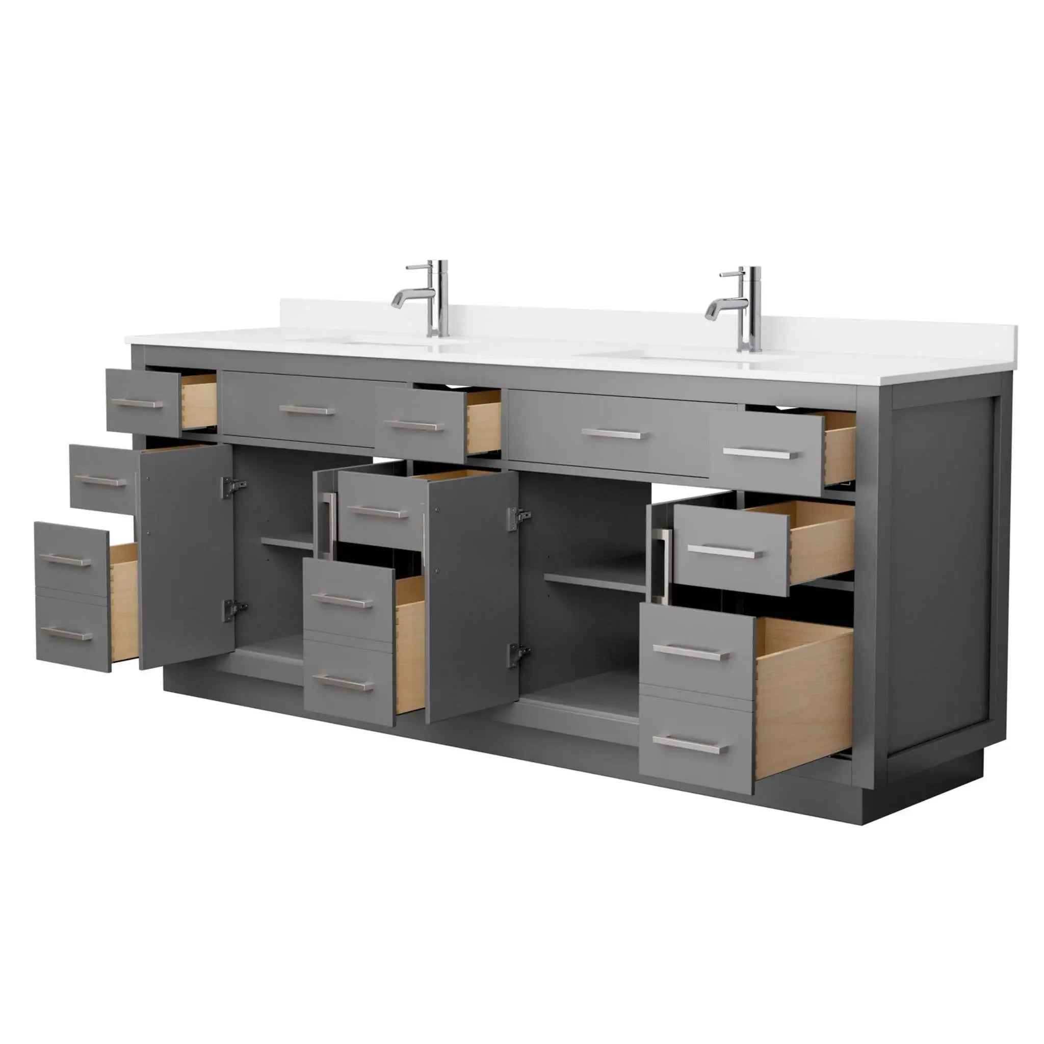 84" Beckett TK Beckett Double Bathroom Vanity with Toe Kick in Dark Gray with Brushed Nickel Trim by Wyndham