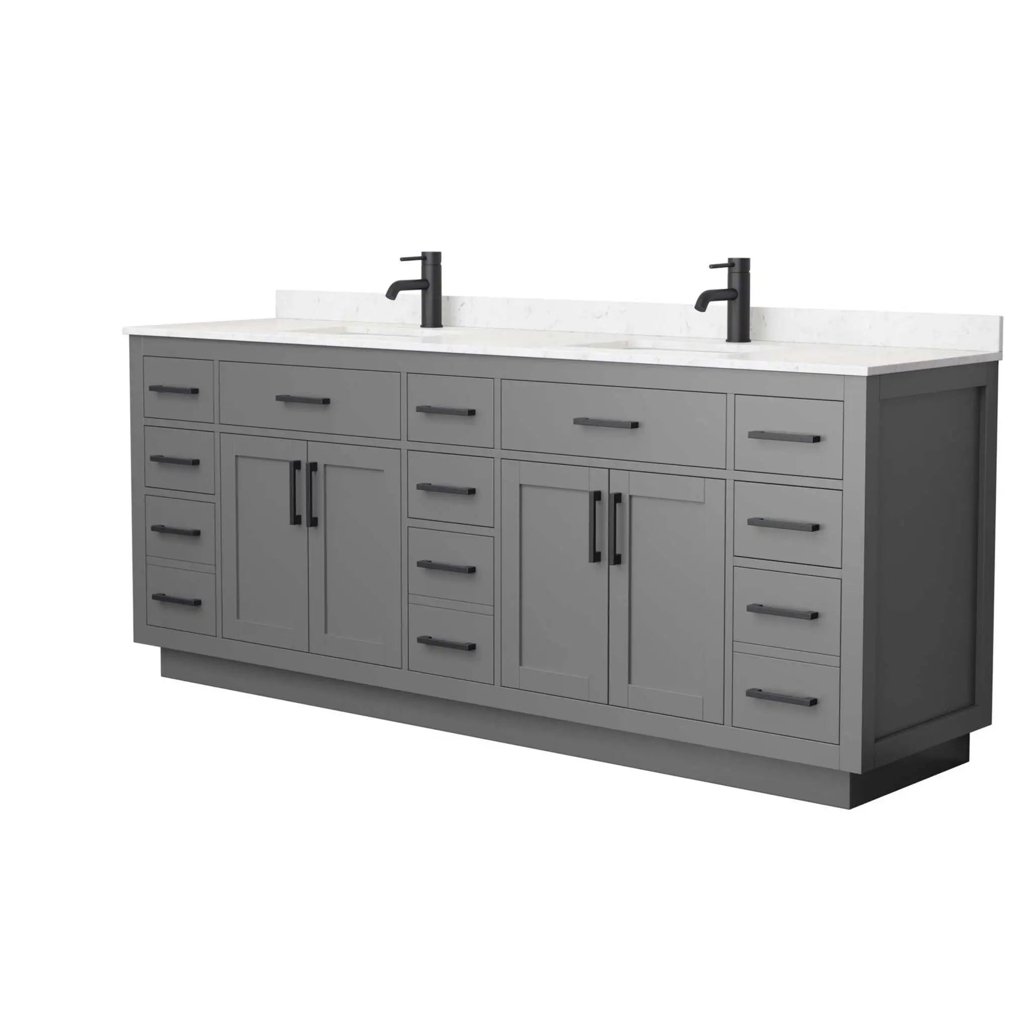 84" Beckett TK Beckett Double Bathroom Vanity with Toe Kick in Dark Gray with Matte Black Trim by Wyndham