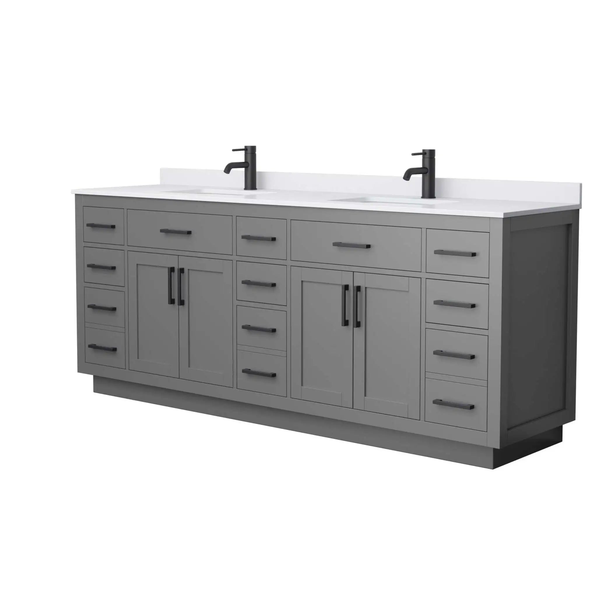 84" Beckett TK Beckett Double Bathroom Vanity with Toe Kick in Dark Gray with Matte Black Trim by Wyndham