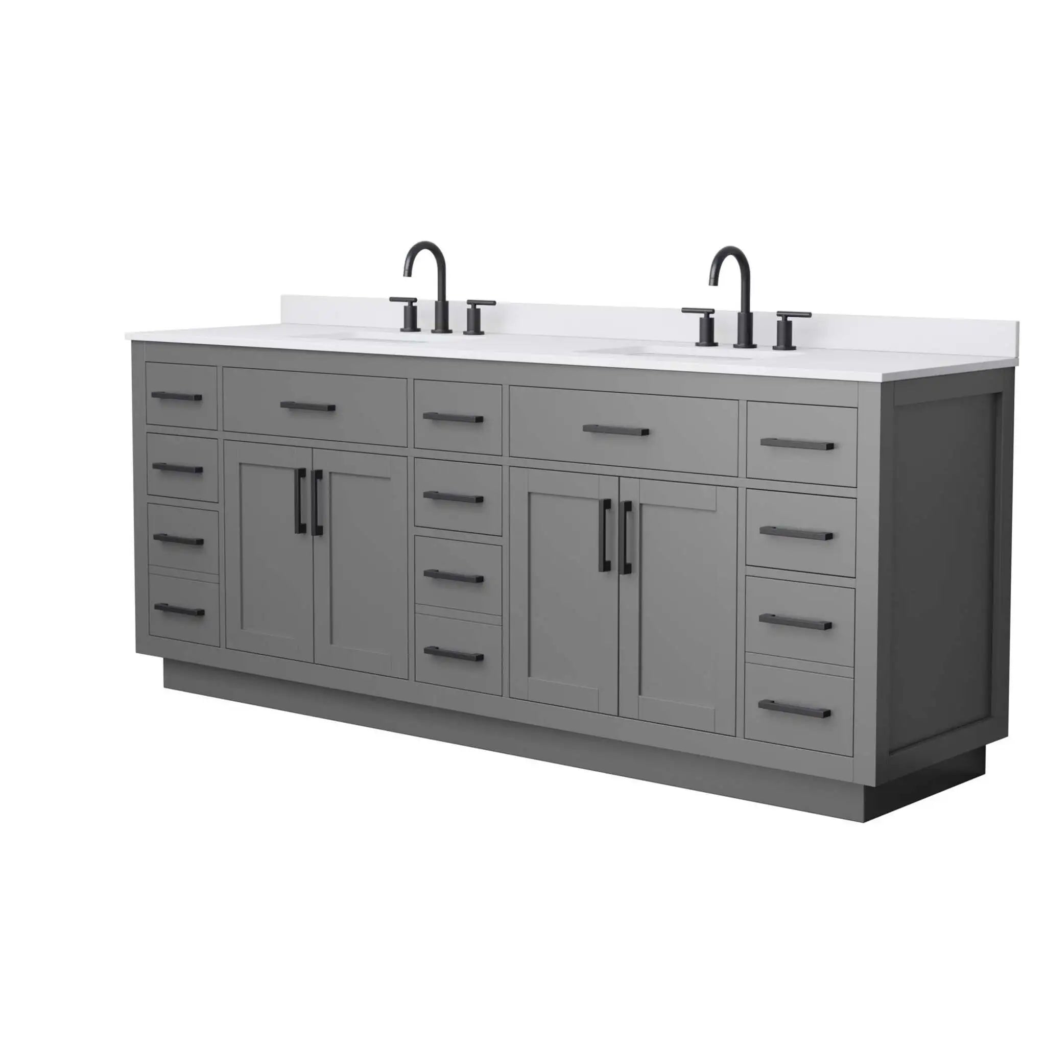 84" Beckett TK Beckett Double Bathroom Vanity with Toe Kick in Dark Gray with Matte Black Trim by Wyndham
