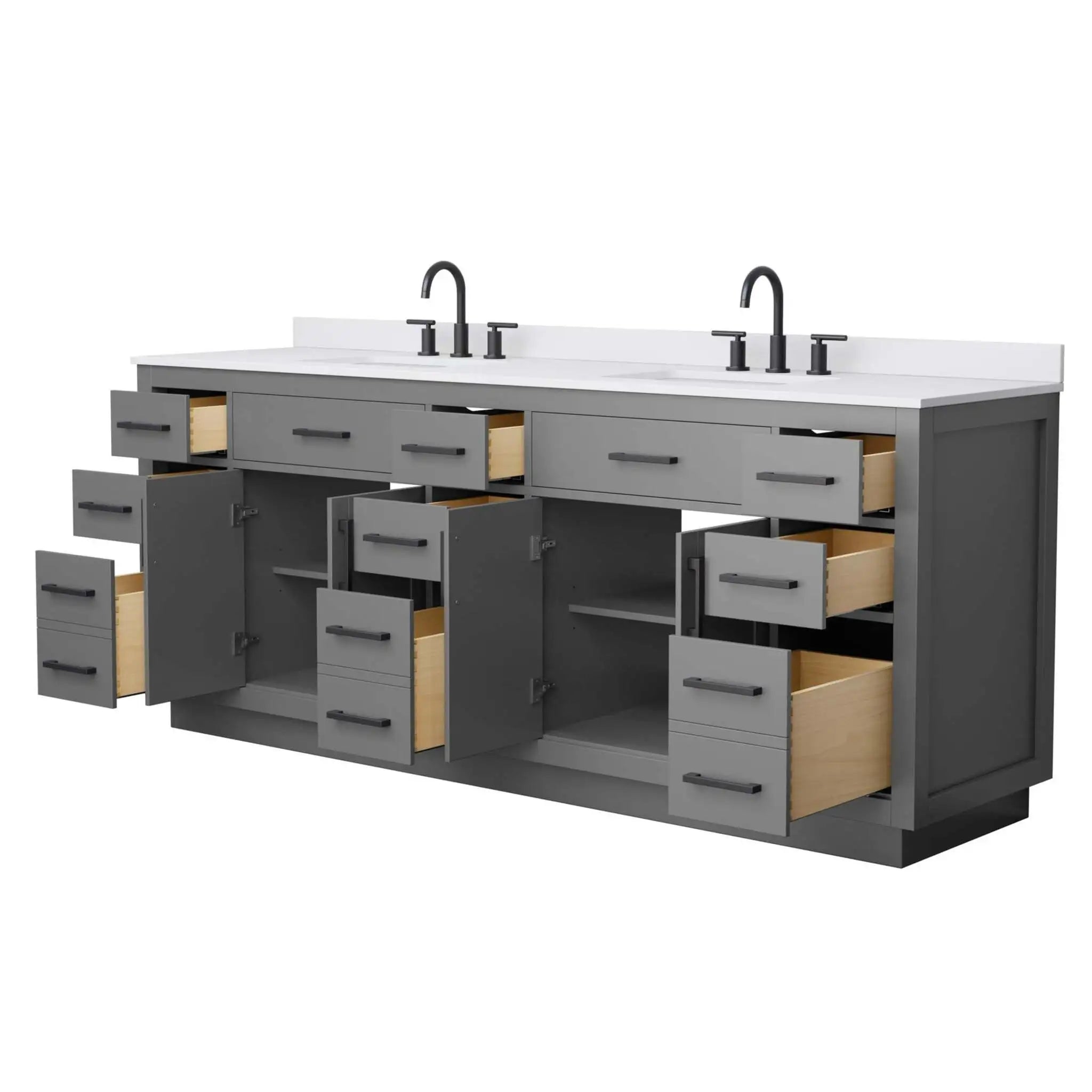 84" Beckett TK Beckett Double Bathroom Vanity with Toe Kick in Dark Gray with Matte Black Trim by Wyndham