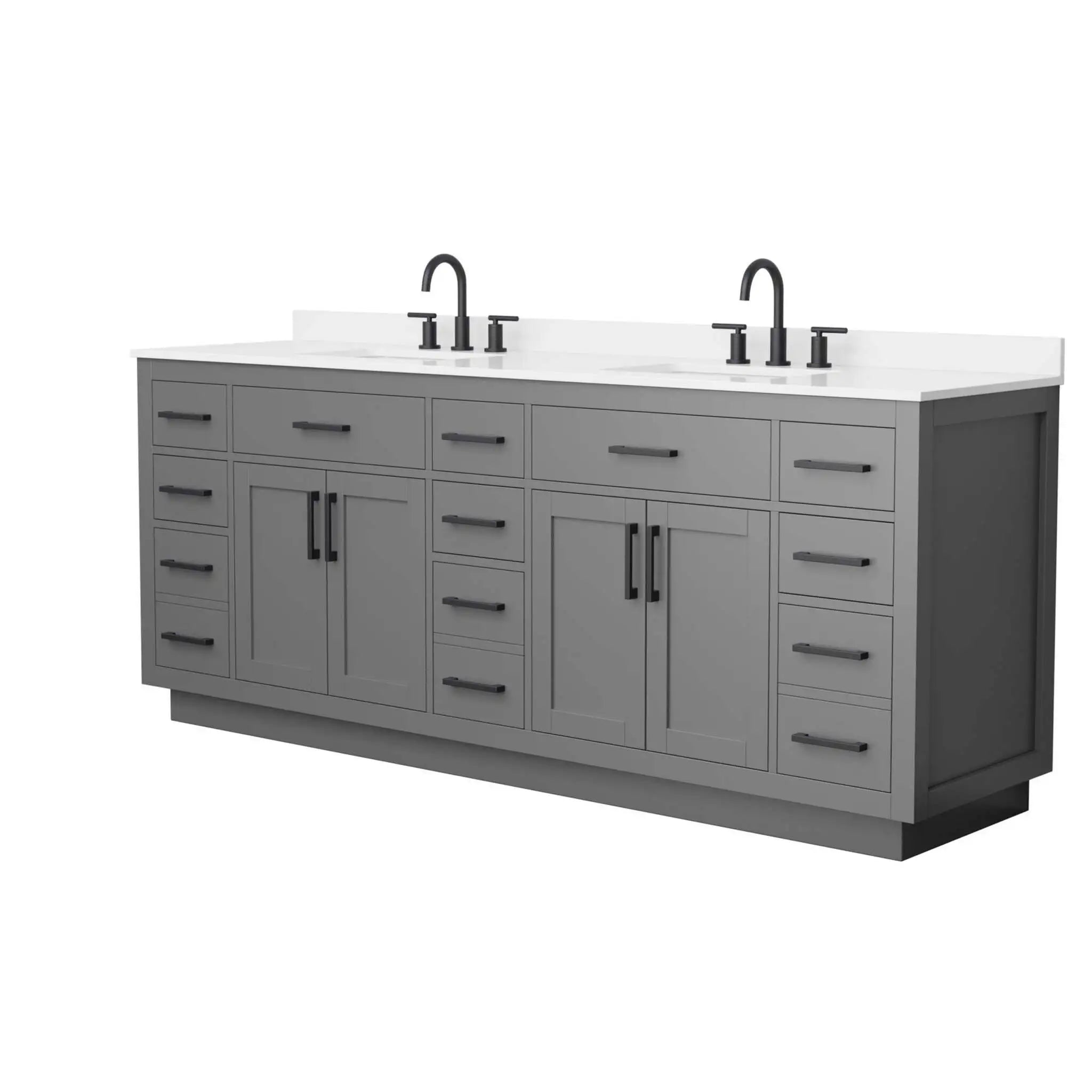 84" Beckett TK Beckett Double Bathroom Vanity with Toe Kick in Dark Gray with Matte Black Trim by Wyndham