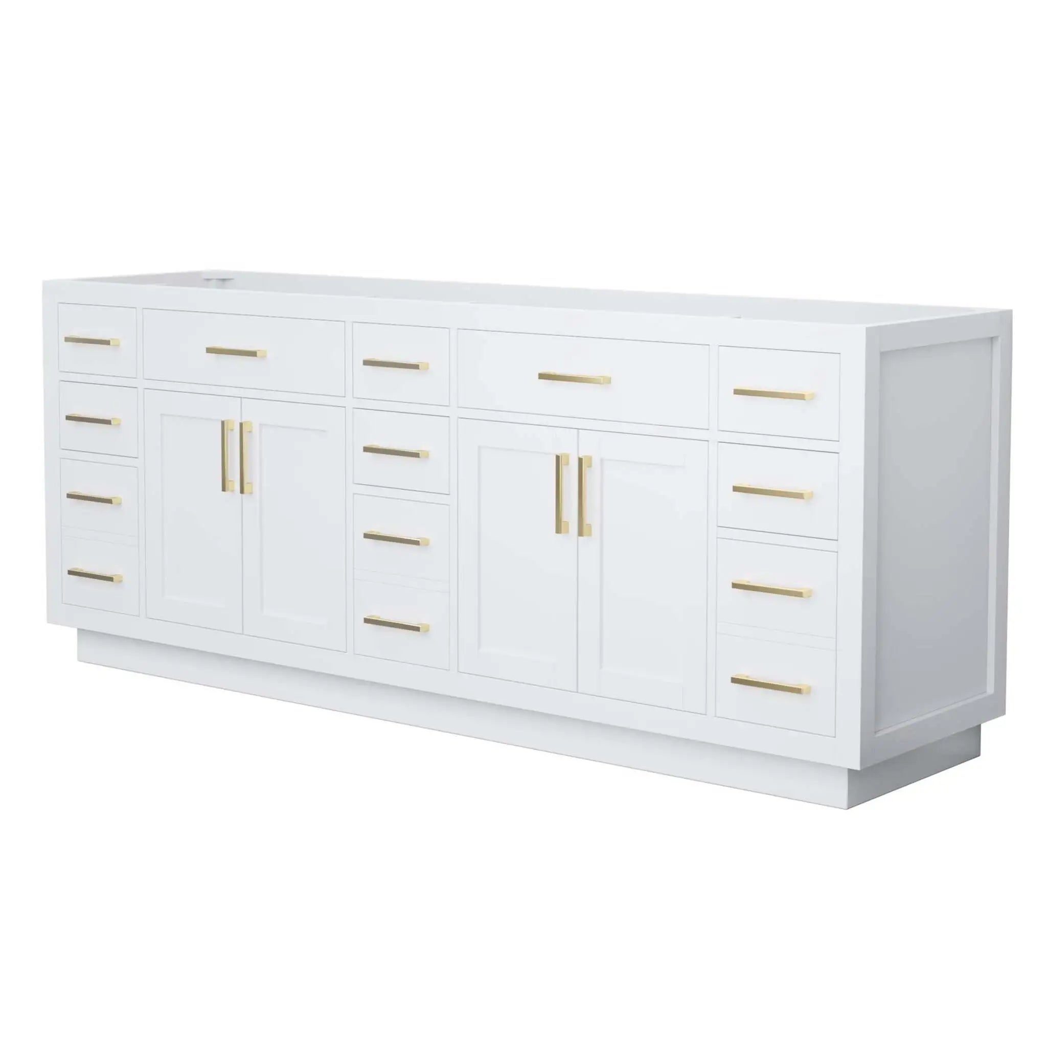 84" Beckett TK Beckett Double Bathroom Vanity with Toe Kick in White with Brushed Gold Trim by Wyndham