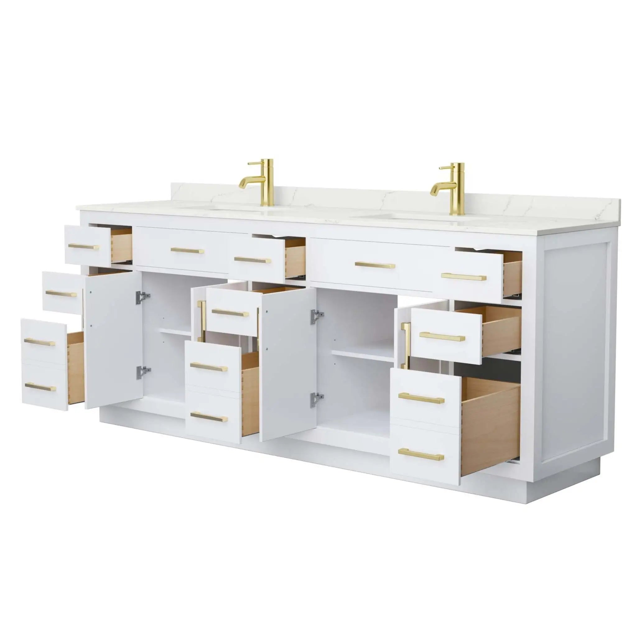 84" Beckett TK Beckett Double Bathroom Vanity with Toe Kick in White with Brushed Gold Trim by Wyndham