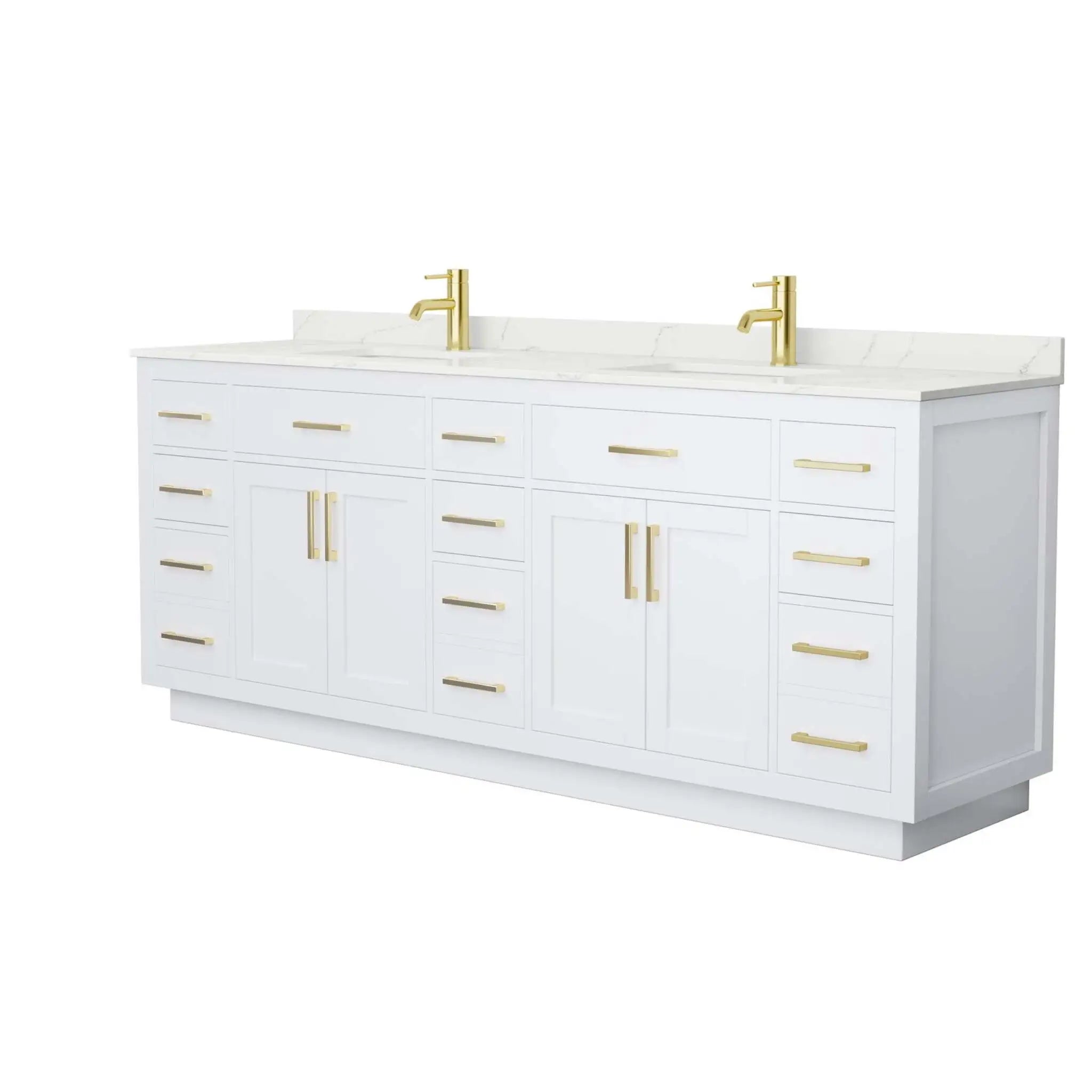 84" Beckett TK Beckett Double Bathroom Vanity with Toe Kick in White with Brushed Gold Trim by Wyndham