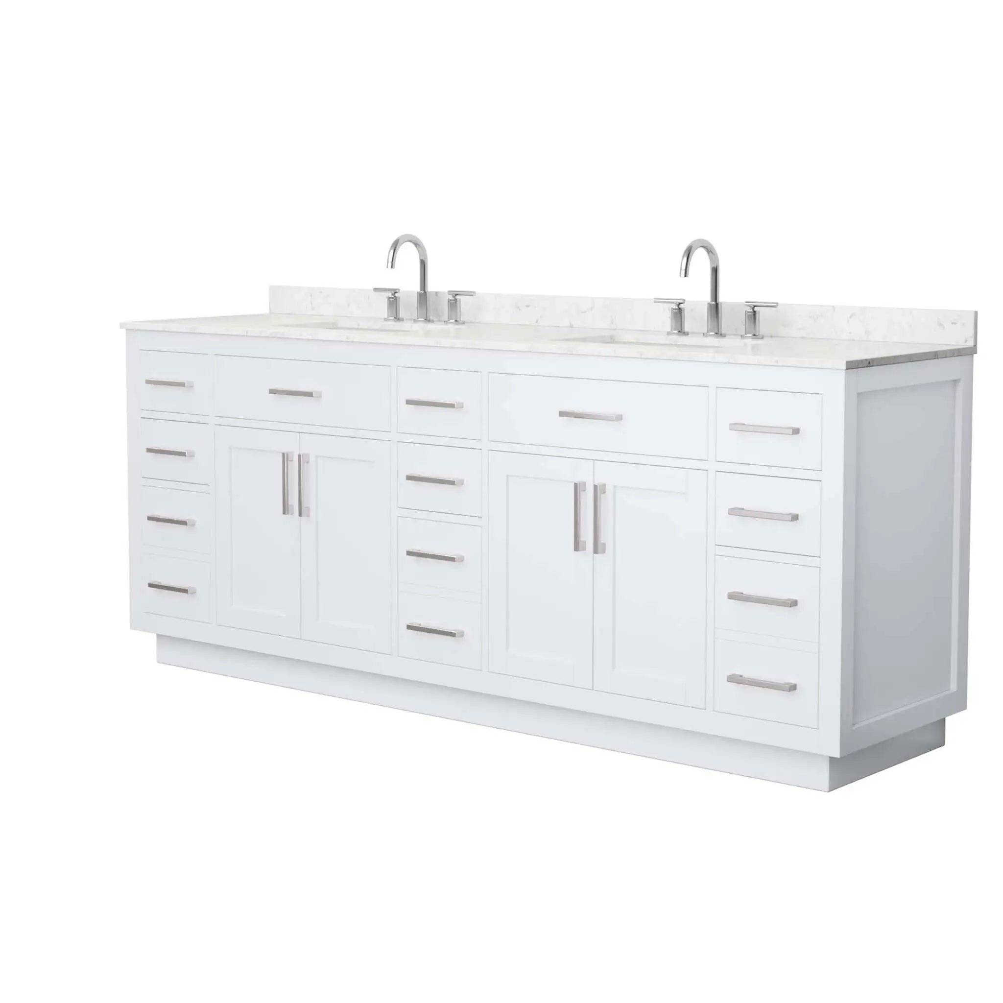 84" Beckett TK Beckett Double Bathroom Vanity with Toe Kick in White with Brushed Nickel Trim by Wyndham